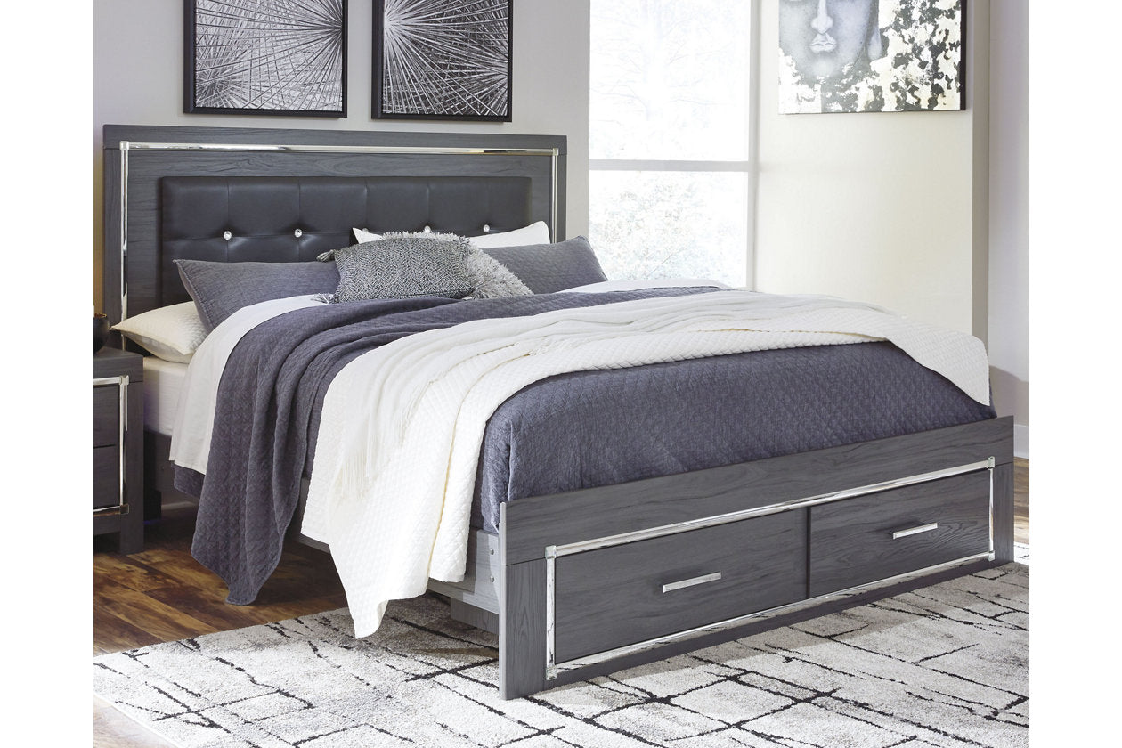 Lodanna Gray King Panel Bed with 2 Storage Drawers - SET | B214-56S | B214-58 | B214-97 - Bien Home Furniture & Electronics