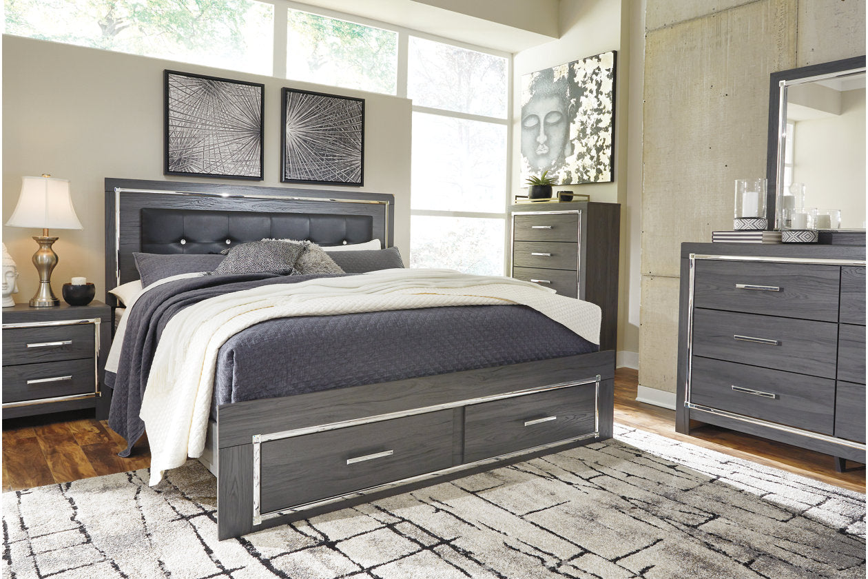 Lodanna Gray King Panel Bed with 2 Storage Drawers - SET | B214-56S | B214-58 | B214-97 - Bien Home Furniture & Electronics