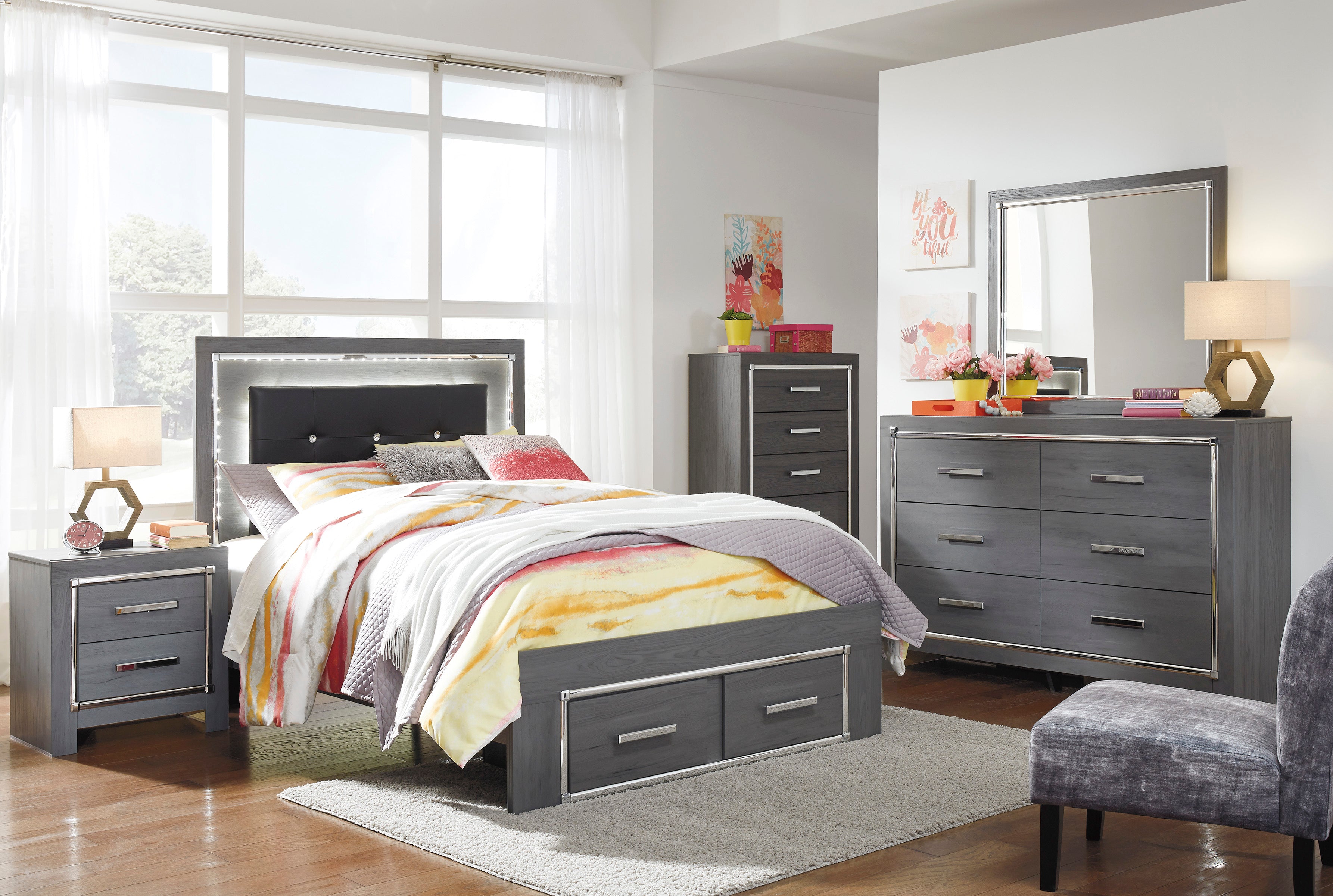 Lodanna Gray LED Footboard Storage Youth Bedroom Set - SET | B214-84S | B214-86 | B214-87 | B214-31 | B214-36 | B214-92 | B214-46 - Bien Home Furniture & Electronics