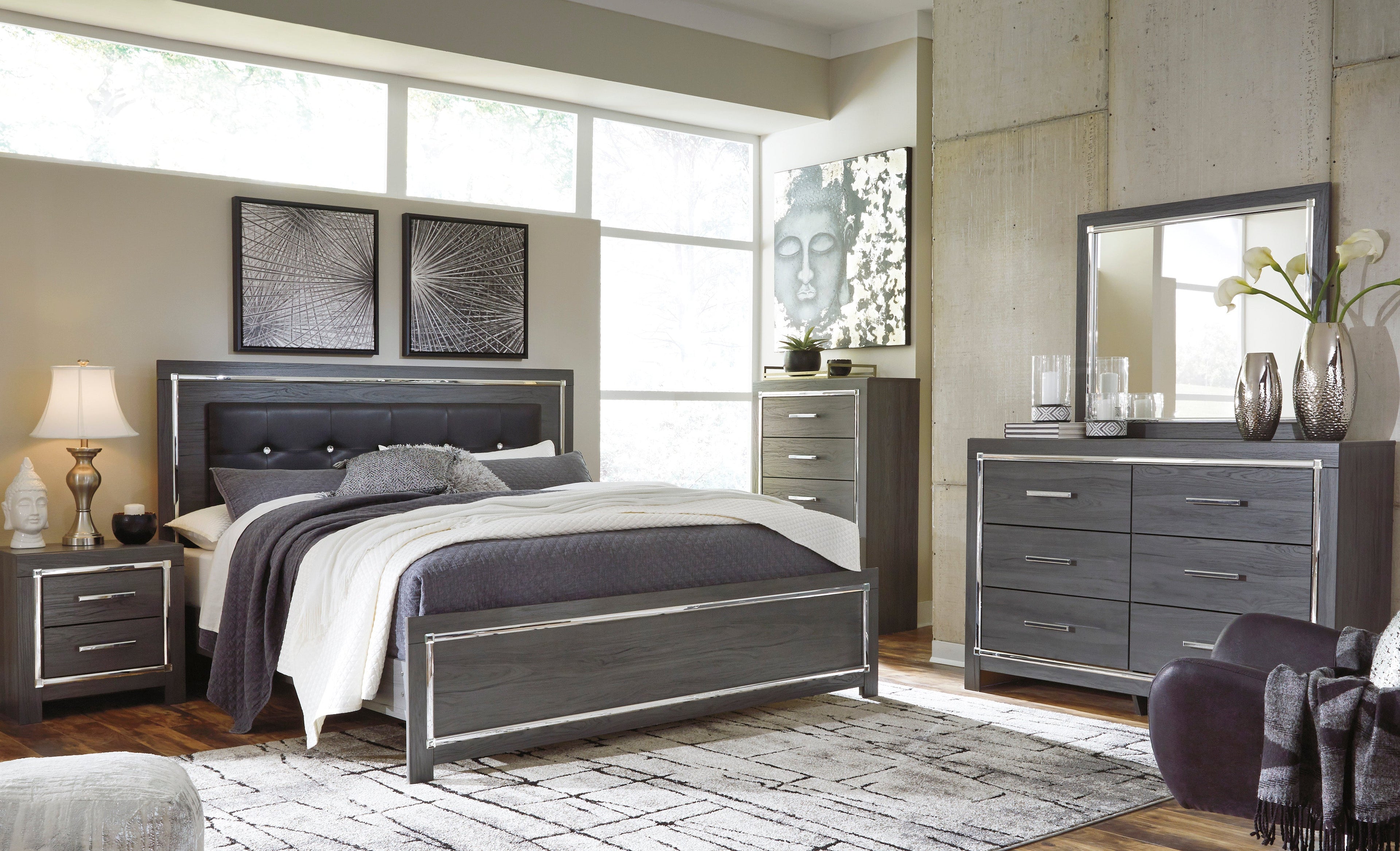 Lodanna Gray LED Panel Bedroom Set - SET | B214-54 | B214-57 | B214-96 | B214-31 | B214-36 | B214-92 | B214-46 - Bien Home Furniture & Electronics