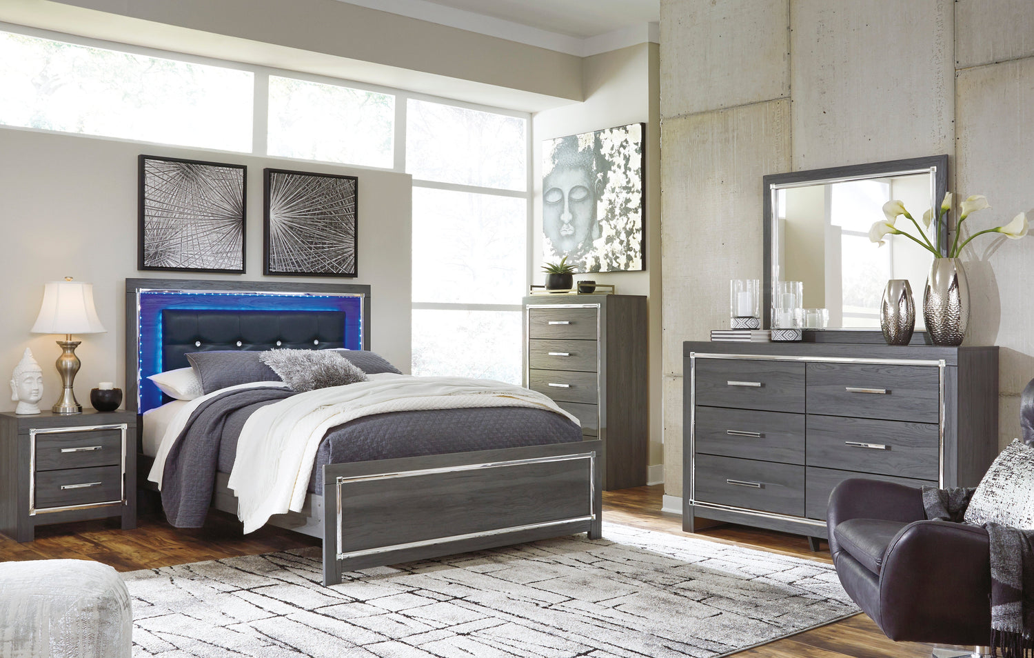 Lodanna Gray LED Panel Bedroom Set - SET | B214-54 | B214-57 | B214-96 | B214-31 | B214-36 | B214-92 | B214-46 - Bien Home Furniture & Electronics