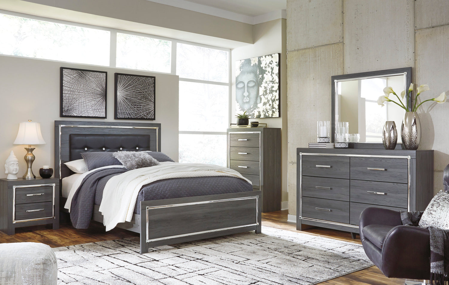 Lodanna Gray LED Panel Bedroom Set - SET | B214-54 | B214-57 | B214-96 | B214-31 | B214-36 | B214-92 | B214-46 - Bien Home Furniture & Electronics