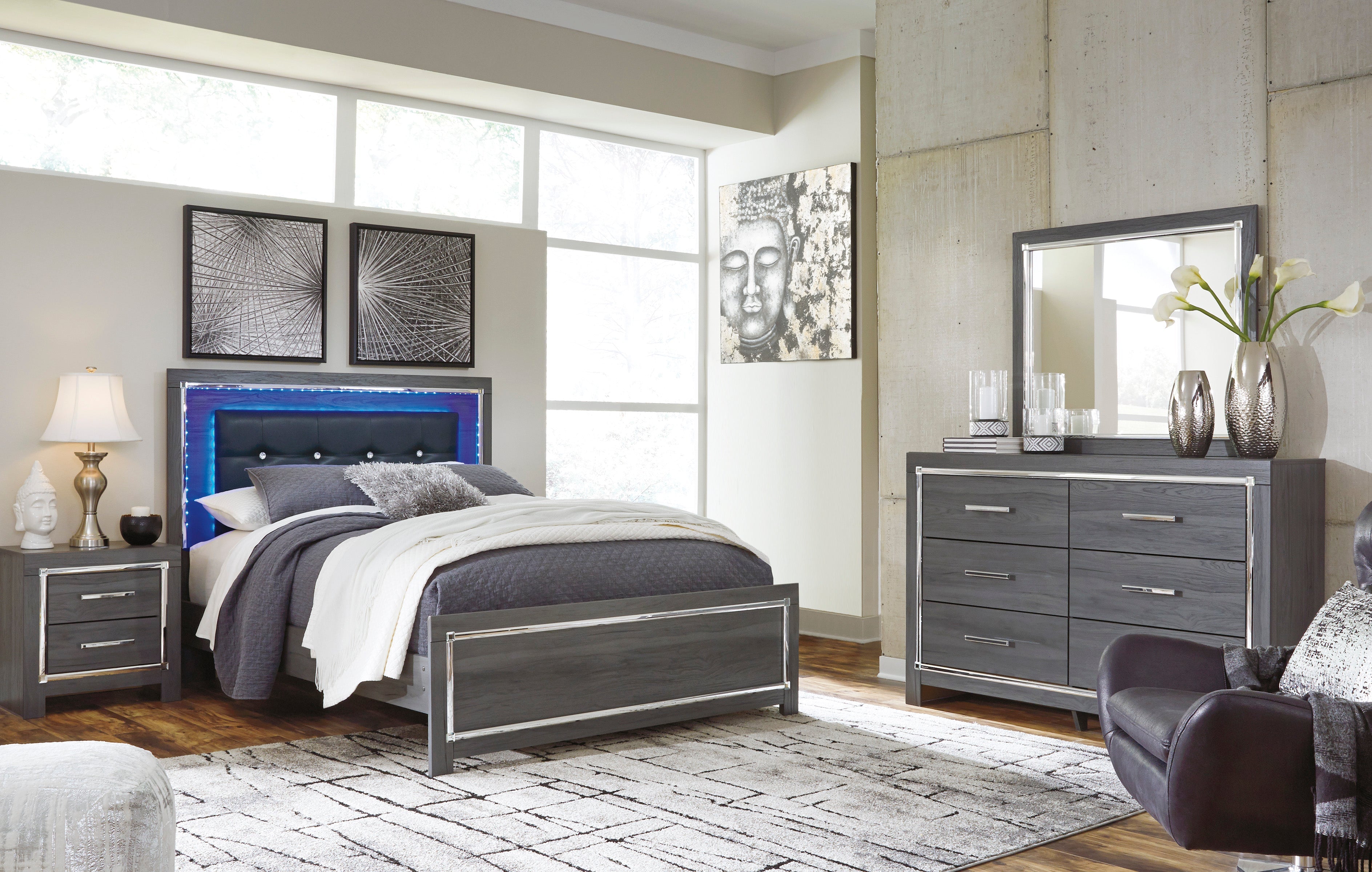 Lodanna Gray LED Platform Bedroom Set - SET | B214-56 | B214-58 | B214-95 | B214-31 | B214-92 | B100-14 - Bien Home Furniture & Electronics