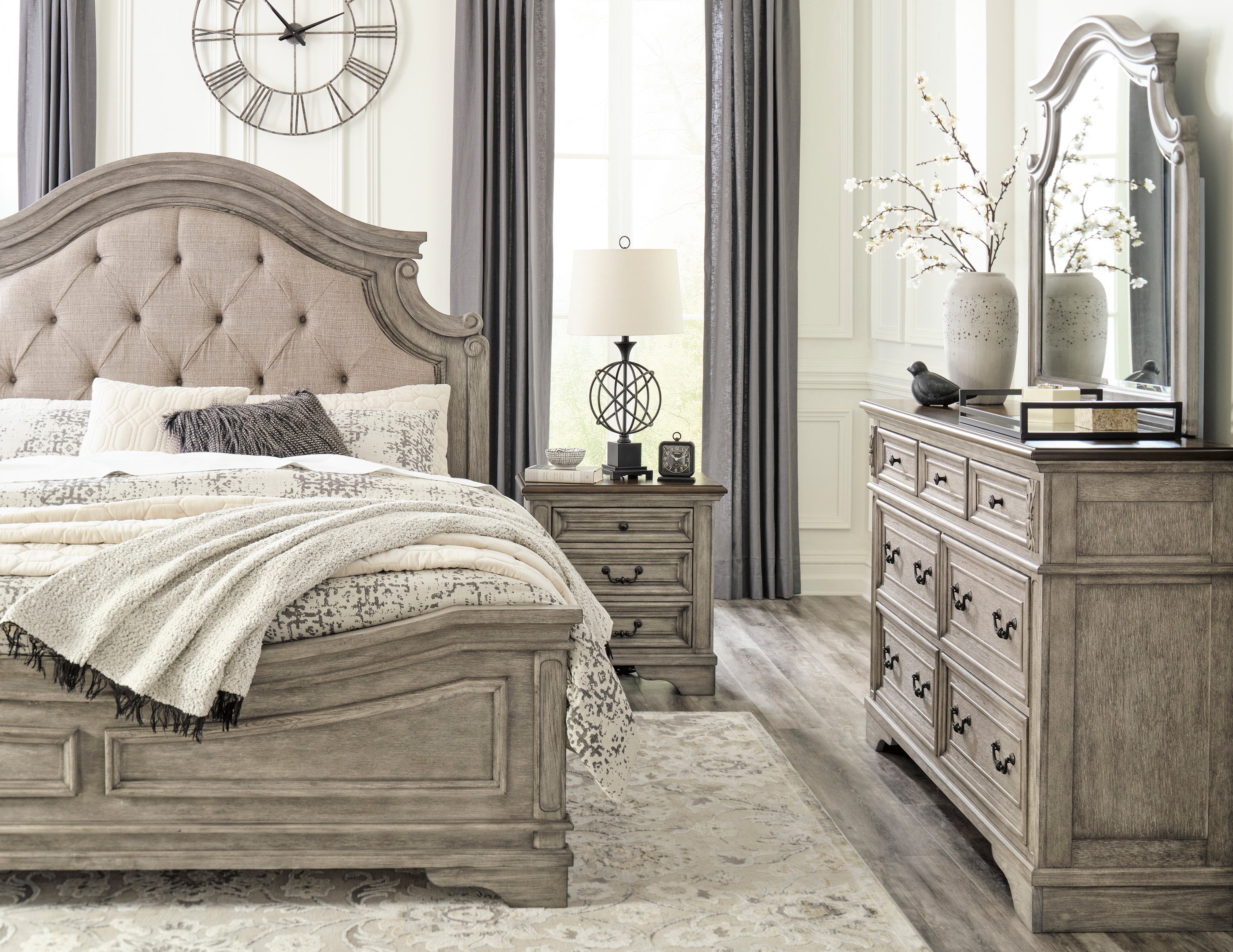 Lodenbay Antique Gray Upholstered Panel Bedroom Set - SET | B751-56 | B751-58 | B751-97 | B751-31 | B751-36 - Bien Home Furniture & Electronics