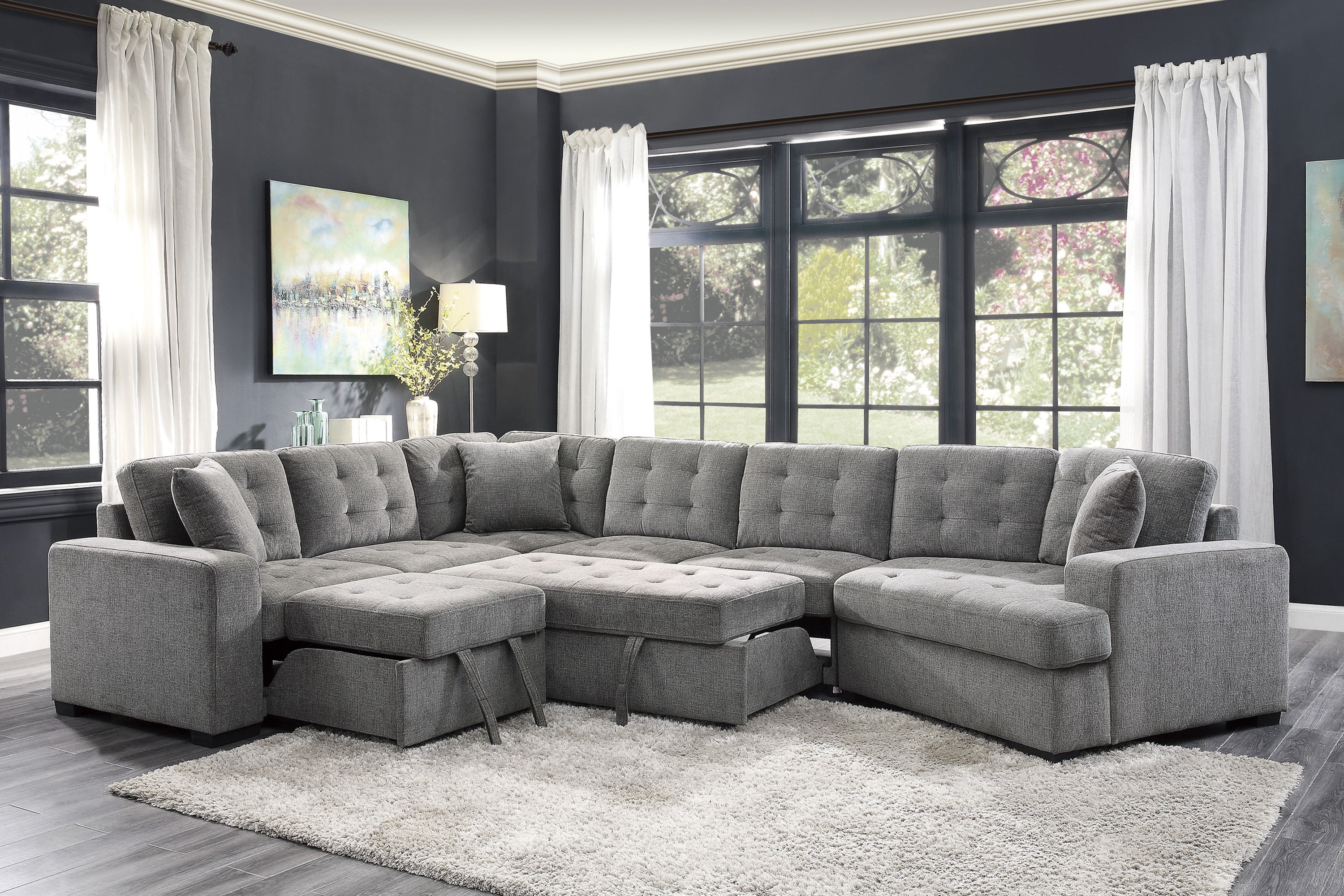 Logansport Gray Sleeper Sectional - 9401GRY*42LRU - Bien Home Furniture &amp; Electronics