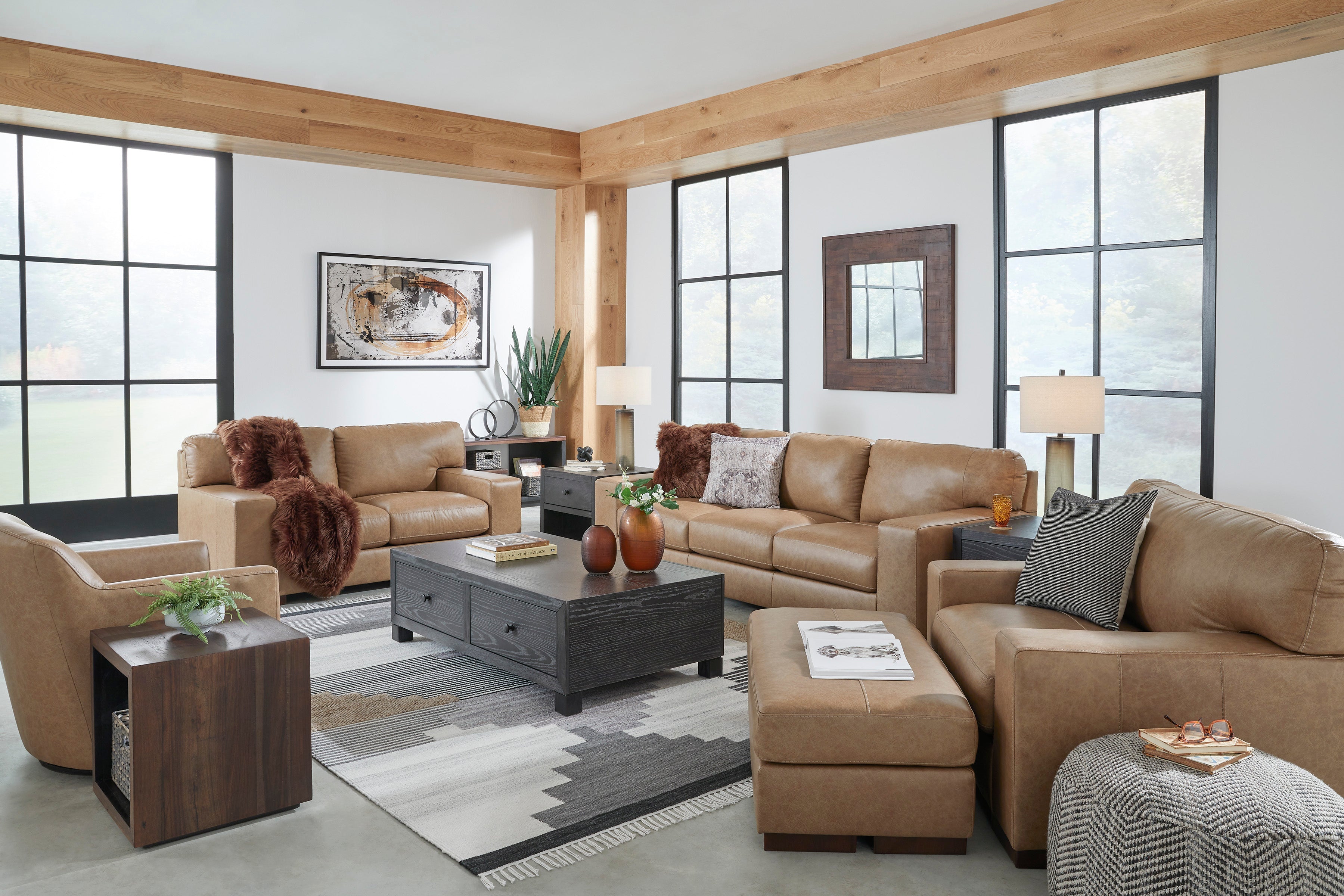 Lombardia Tumbleweed Leather Living Room Set - SET | 5730238 | 5730235 - Bien Home Furniture & Electronics