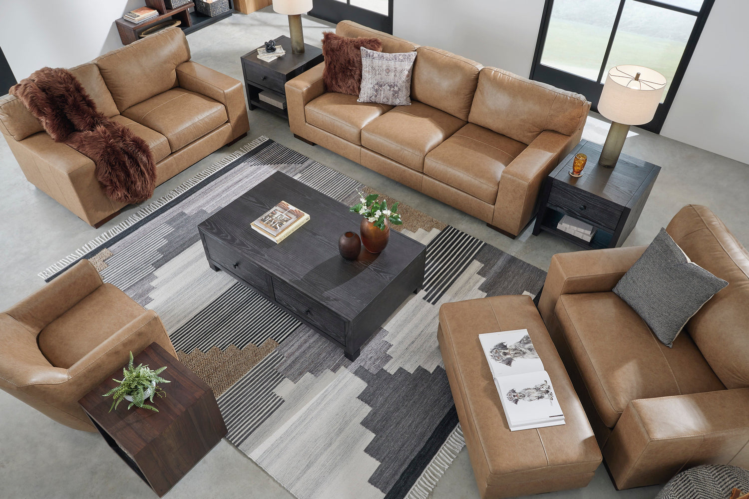 Lombardia Tumbleweed Leather Living Room Set - SET | 5730238 | 5730235 - Bien Home Furniture & Electronics