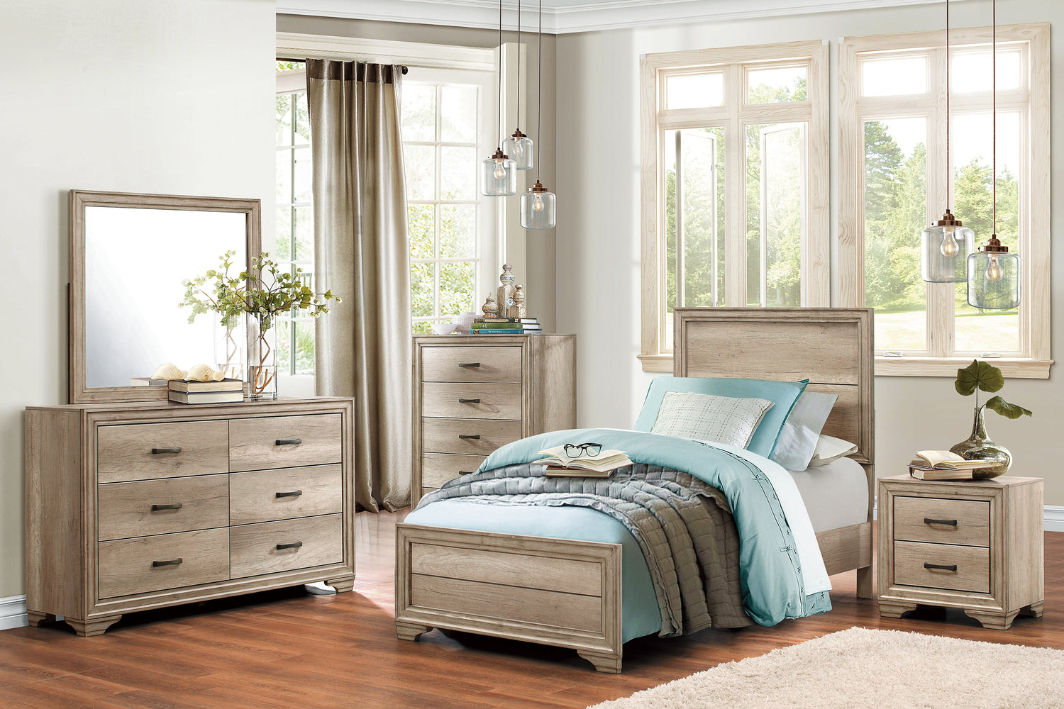 Lonan Rustic Twin Panel Bed - SET | 1955T-1 | 1955T-3 - Bien Home Furniture & Electronics