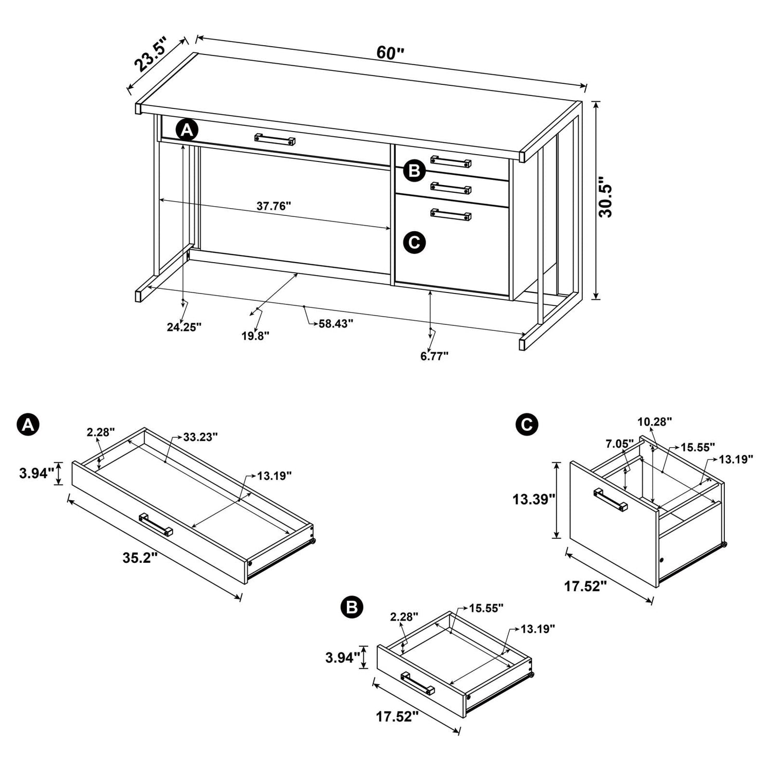 Loomis Whitewashed Gray/Gunmetal 4-Drawer Rectangular Office Desk - 805881 - Bien Home Furniture & Electronics
