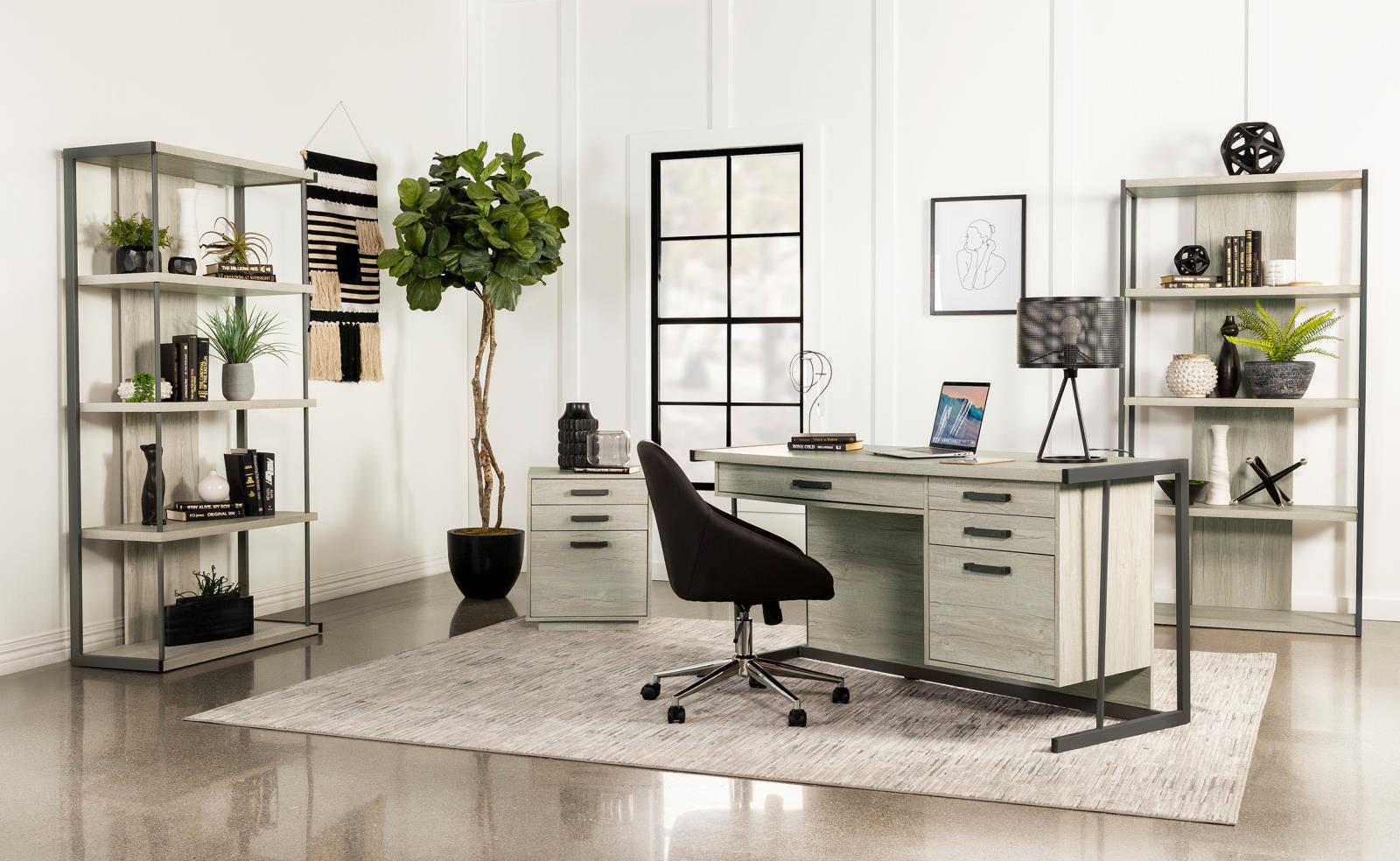 Loomis Whitewashed Gray/Gunmetal 4-Drawer Rectangular Office Desk - 805881 - Bien Home Furniture &amp; Electronics