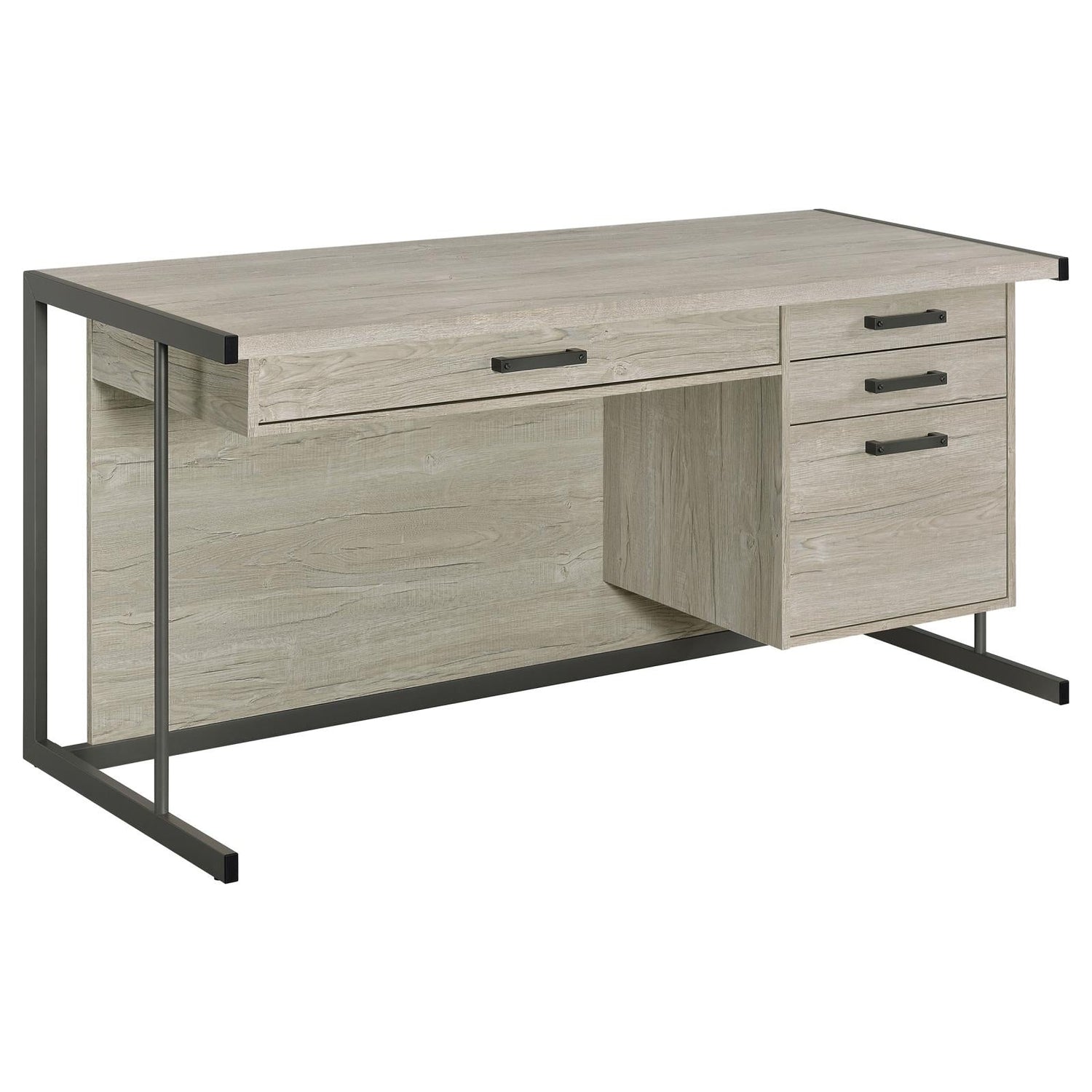 Loomis Whitewashed Gray/Gunmetal 4-Drawer Rectangular Office Desk - 805881 - Bien Home Furniture & Electronics