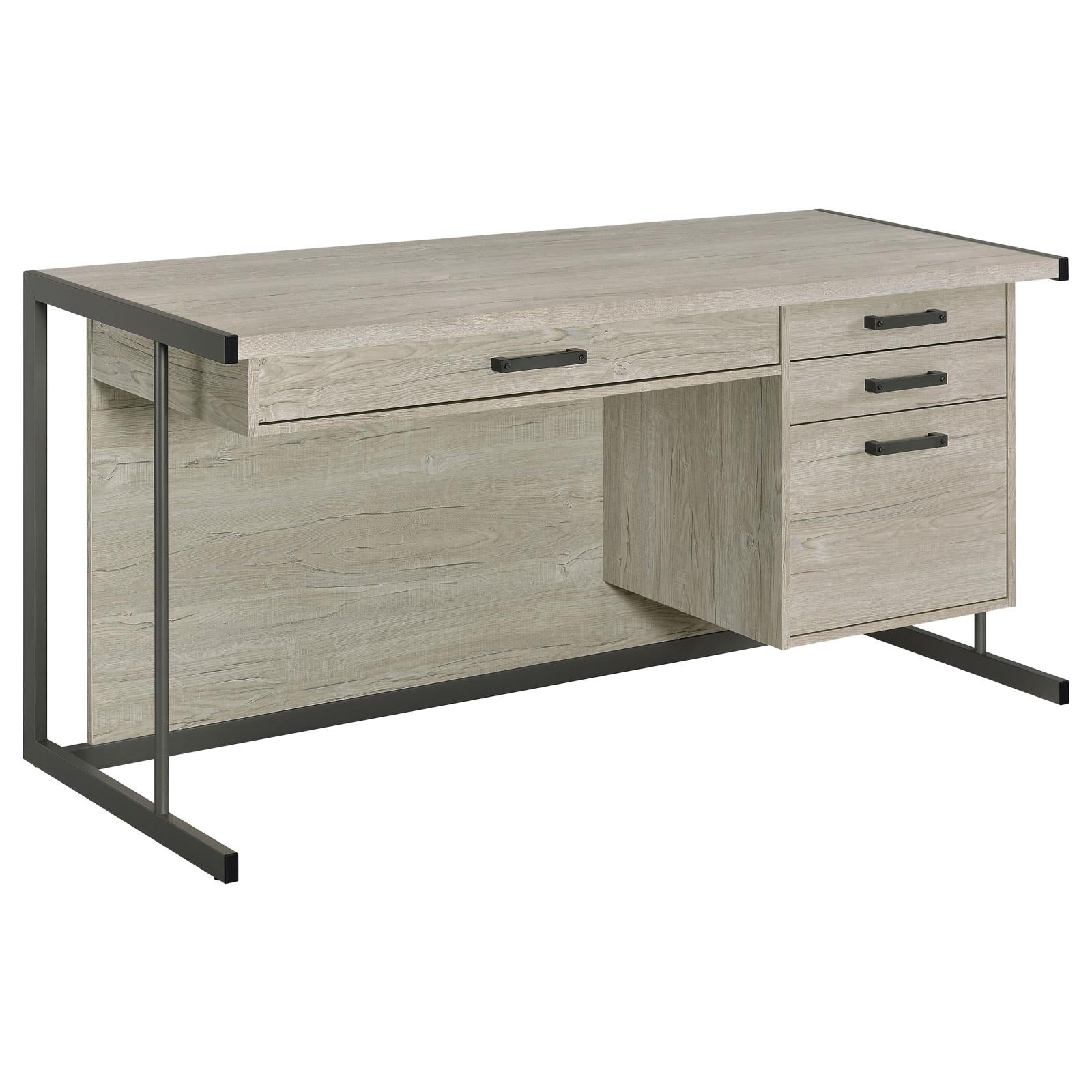 Loomis Whitewashed Gray/Gunmetal 4-Drawer Rectangular Office Desk - 805881 - Bien Home Furniture &amp; Electronics