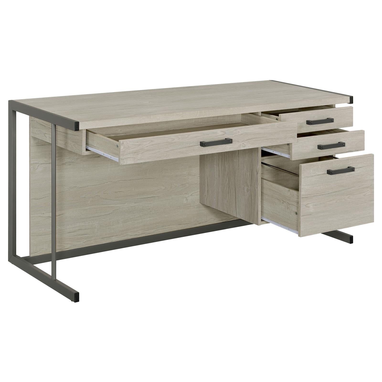 Loomis Whitewashed Gray/Gunmetal 4-Drawer Rectangular Office Desk - 805881 - Bien Home Furniture &amp; Electronics