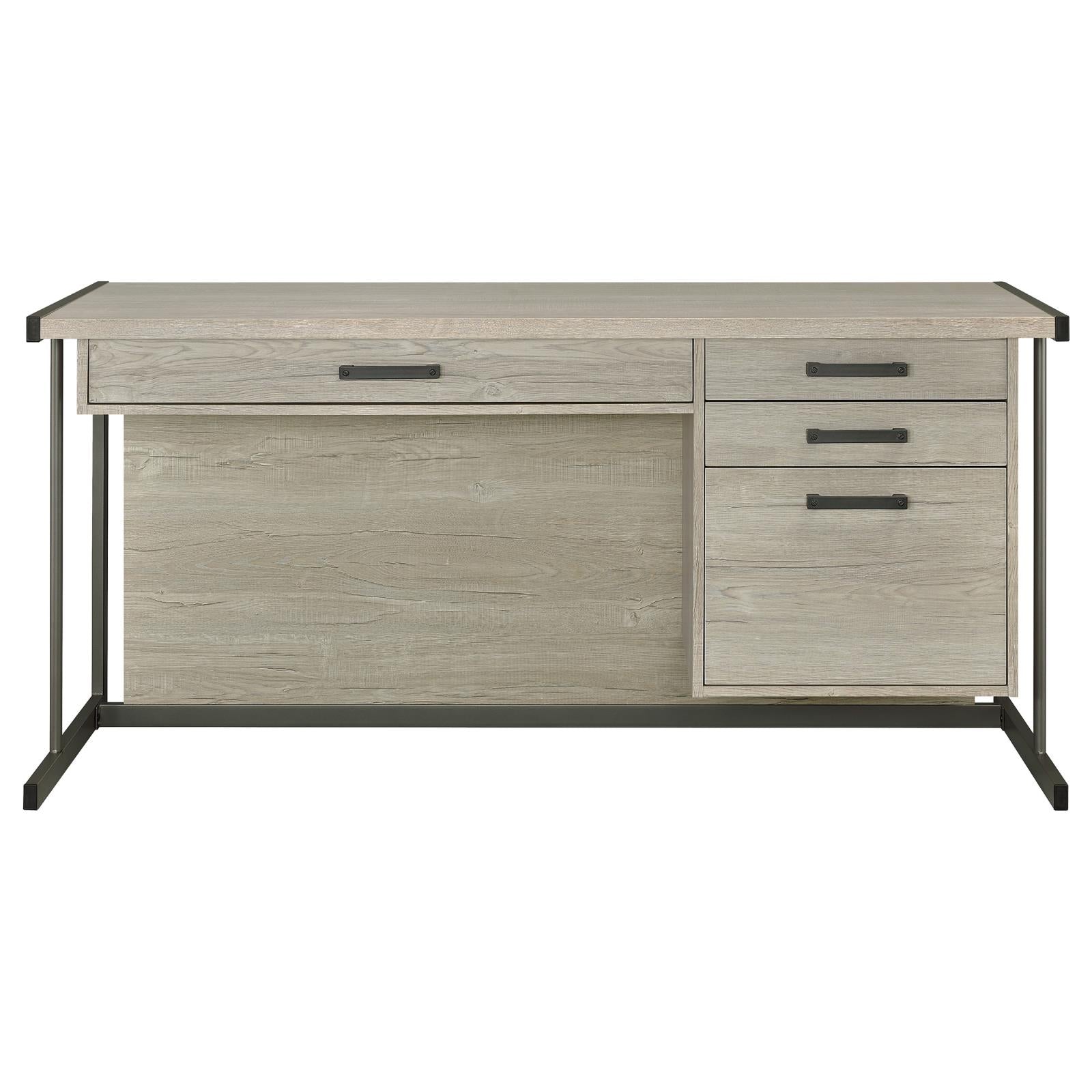 Loomis Whitewashed Gray/Gunmetal 4-Drawer Rectangular Office Desk - 805881 - Bien Home Furniture &amp; Electronics