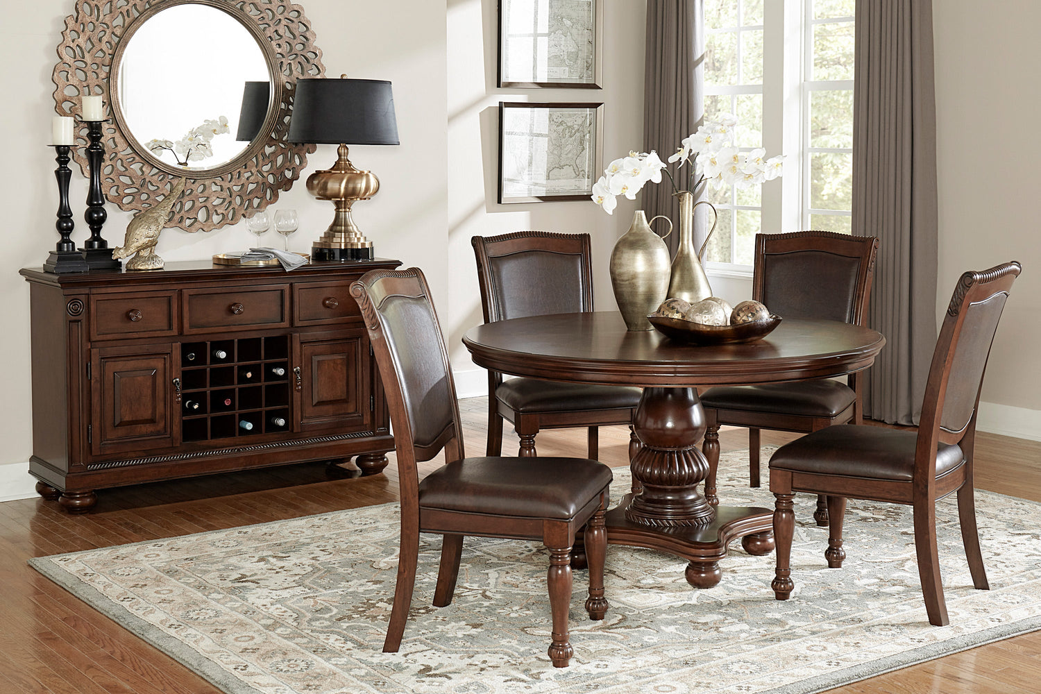 Lordsburg Brown Chery Round Dining Set - SET | 5473-54 | 5473-54B | 5473S(2) - Bien Home Furniture & Electronics