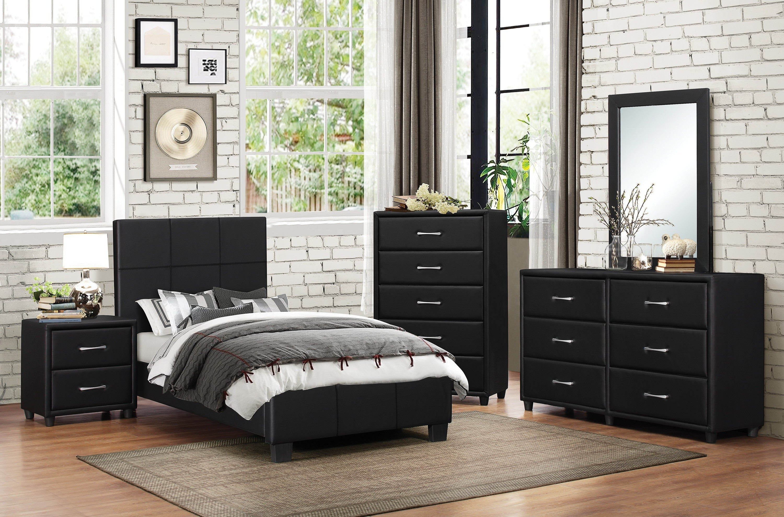 Lorenzi Black Upholstered Platform Youth Bedroom Set - SET | 2220-5 | 2220-6 | 2220-4 | 2220-9 | 2220F-1 | 2220F-3 - Bien Home Furniture &amp; Electronics