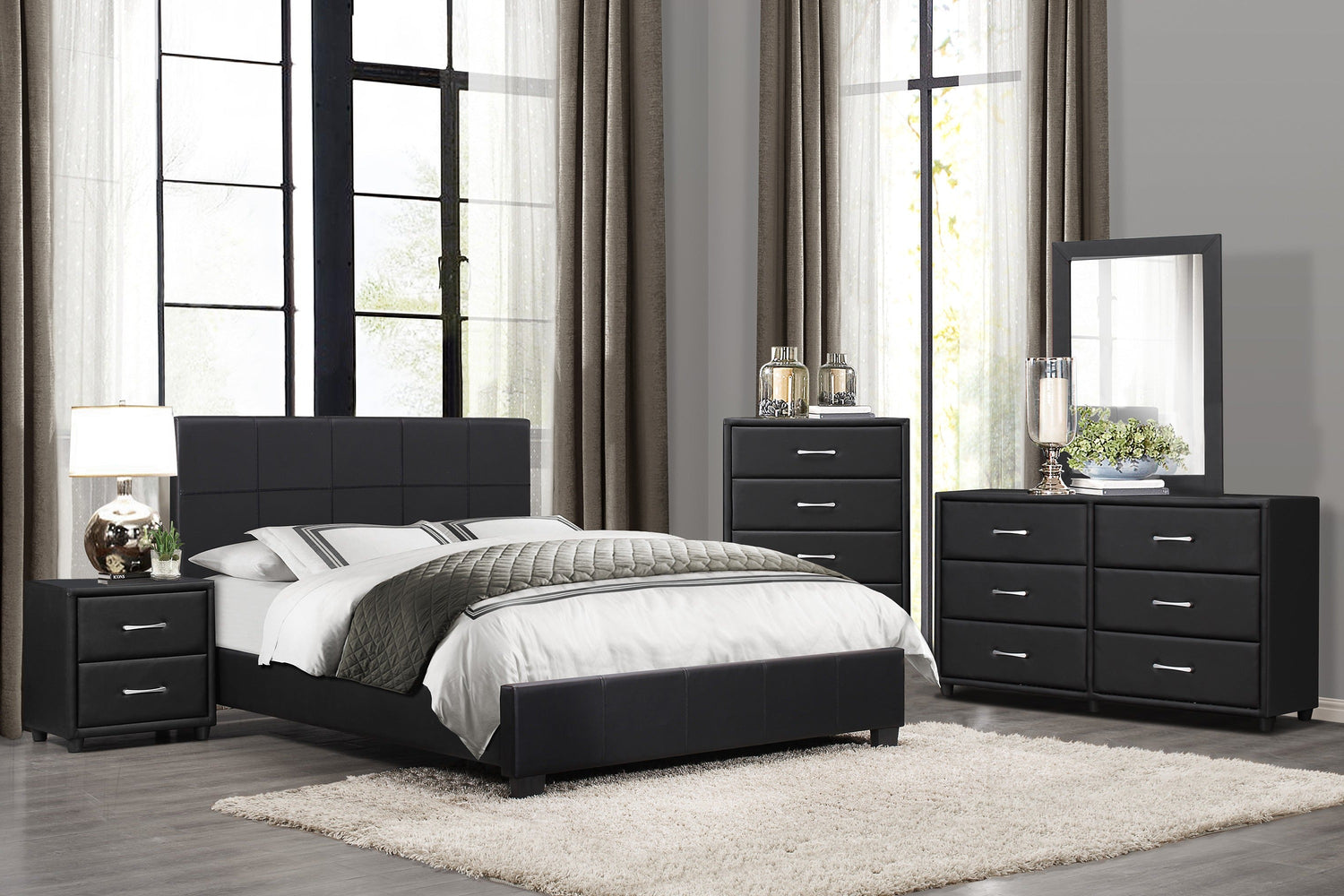 Lorenzi Black Upholstered Platform Youth Bedroom Set - SET | 2220-5 | 2220-6 | 2220-4 | 2220-9 | 2220F-1 | 2220F-3 - Bien Home Furniture & Electronics
