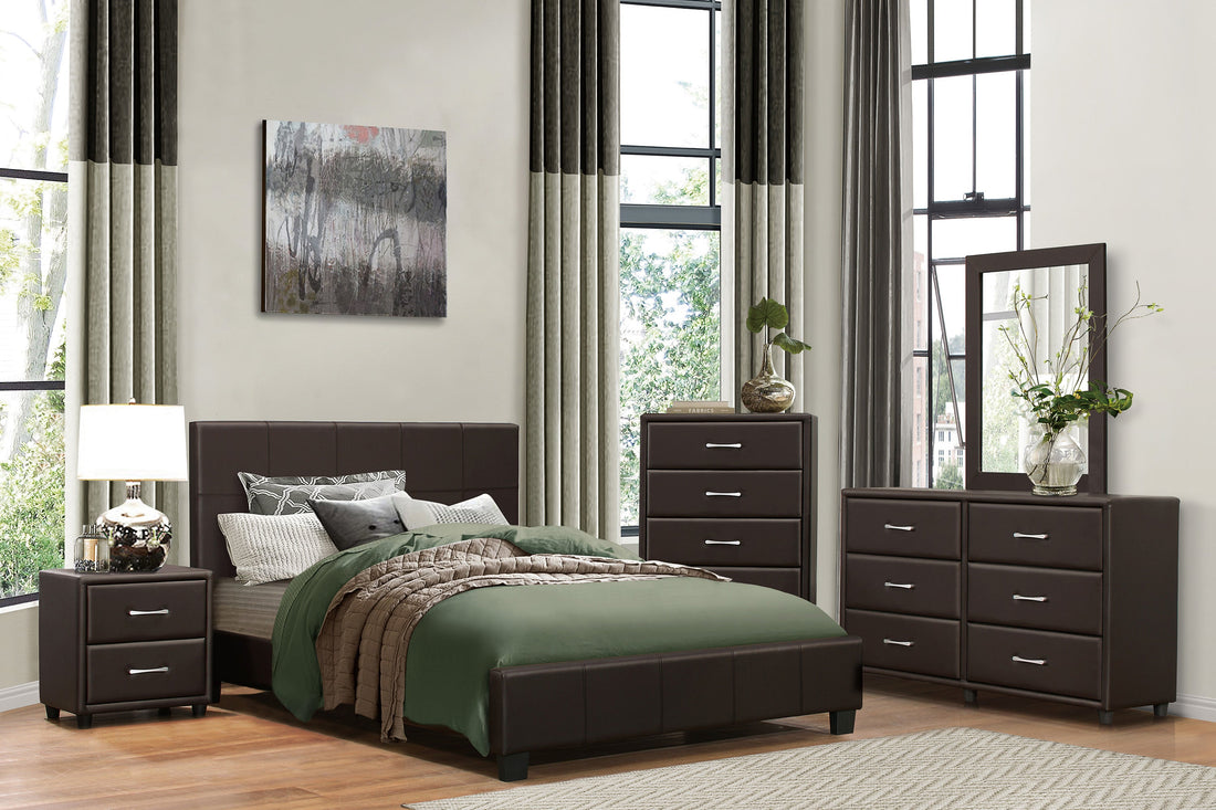 Lorenzi Dark Brown Upholstered Platform Youth Bedroom Set - SET | 2220DBR-5 | 2220DBR-6 | 2220DBR-4 | 2220DBR-9 | 2220FDBR-1 | 2220FDBR-3 - Bien Home Furniture &amp; Electronics