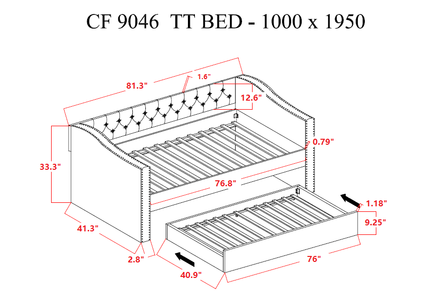 Loretta Gray Twin Daybed - SET | 5325-ARM | 5325-FRAME - Bien Home Furniture & Electronics