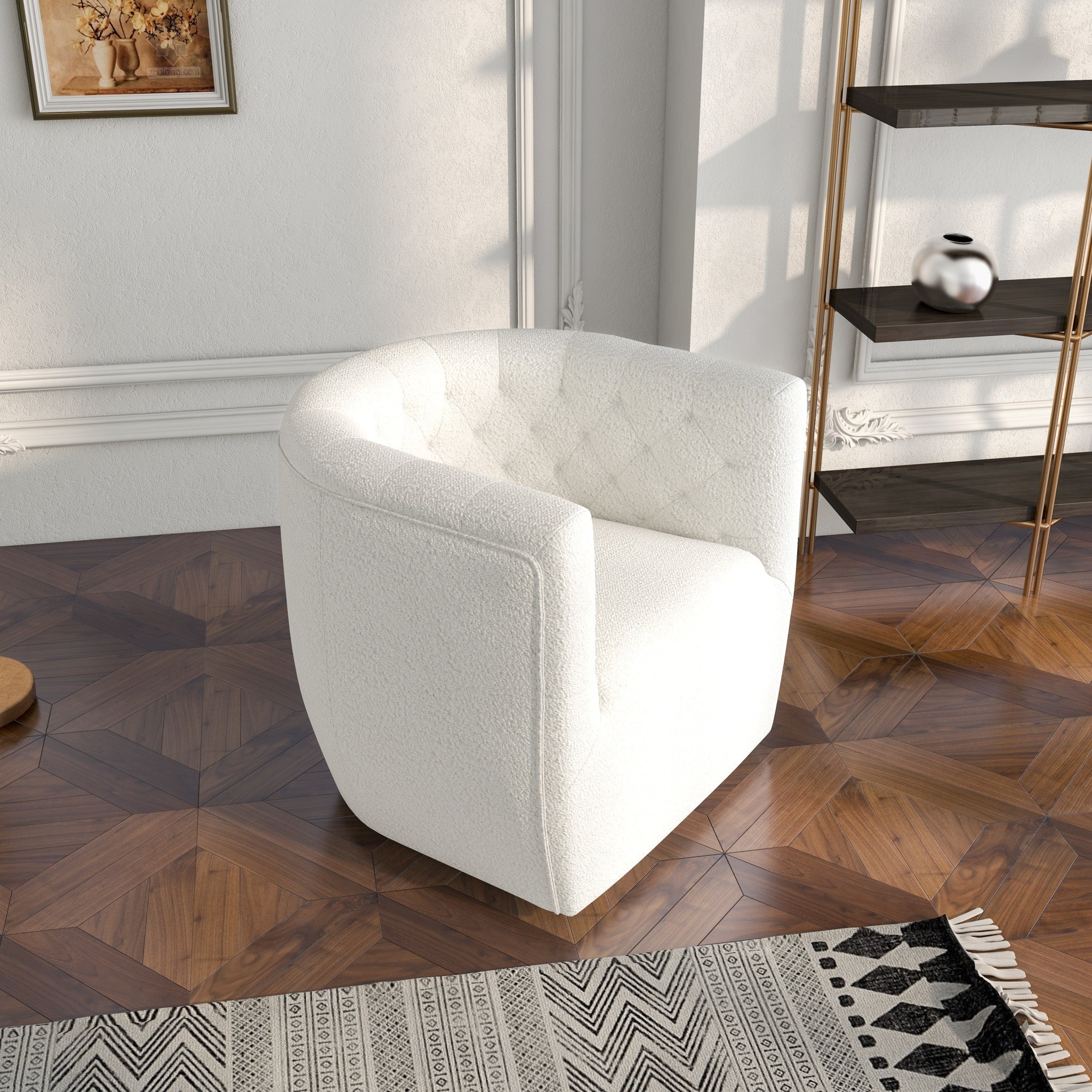 Lotte Cream Boucle Swivel Accent Chair - MDM01808 - Bien Home Furniture & Electronics