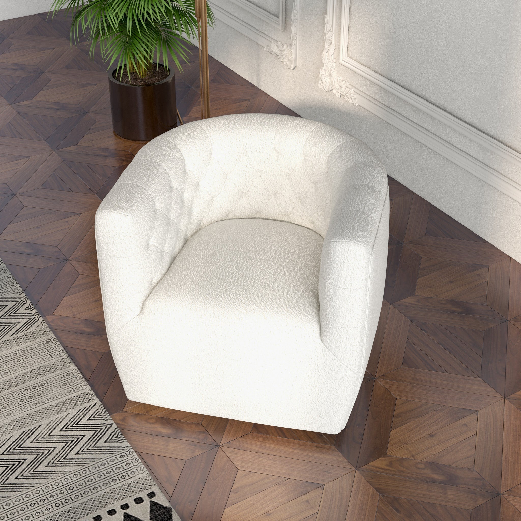 Lotte Cream Boucle Swivel Accent Chair - MDM01808 - Bien Home Furniture & Electronics