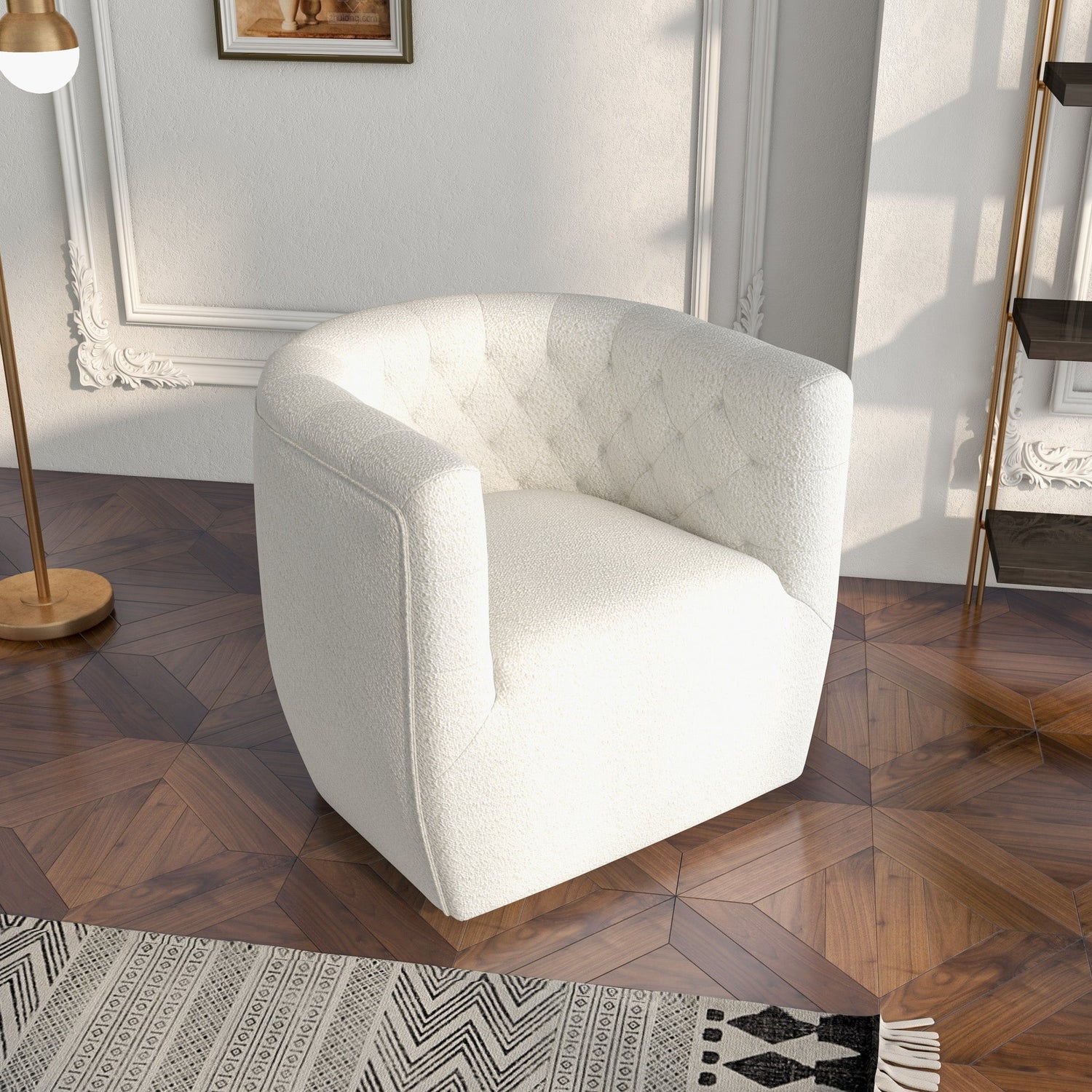 Lotte Cream Boucle Swivel Accent Chair - MDM01808 - Bien Home Furniture & Electronics