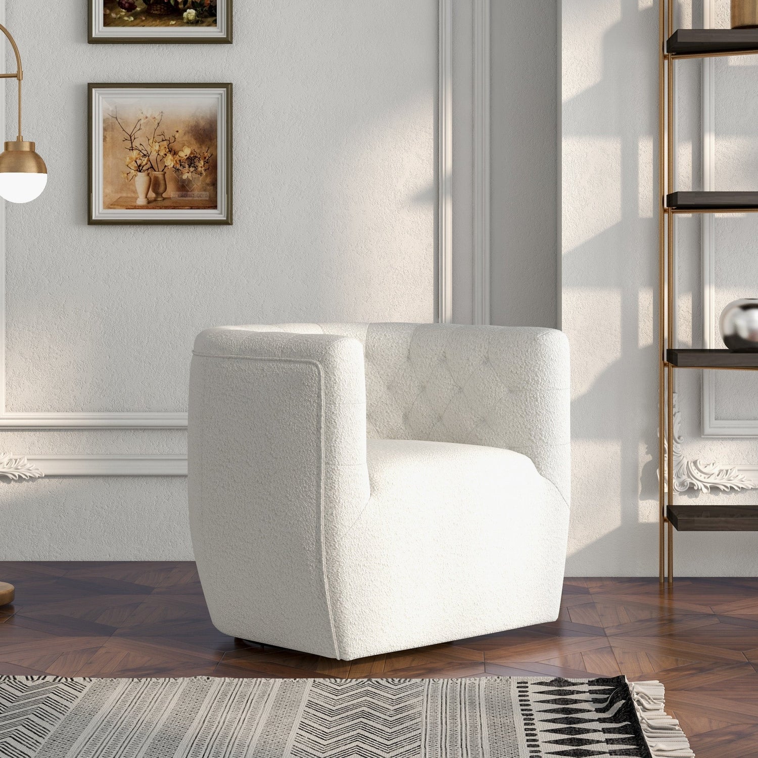 Lotte Cream Boucle Swivel Accent Chair - MDM01808 - Bien Home Furniture & Electronics