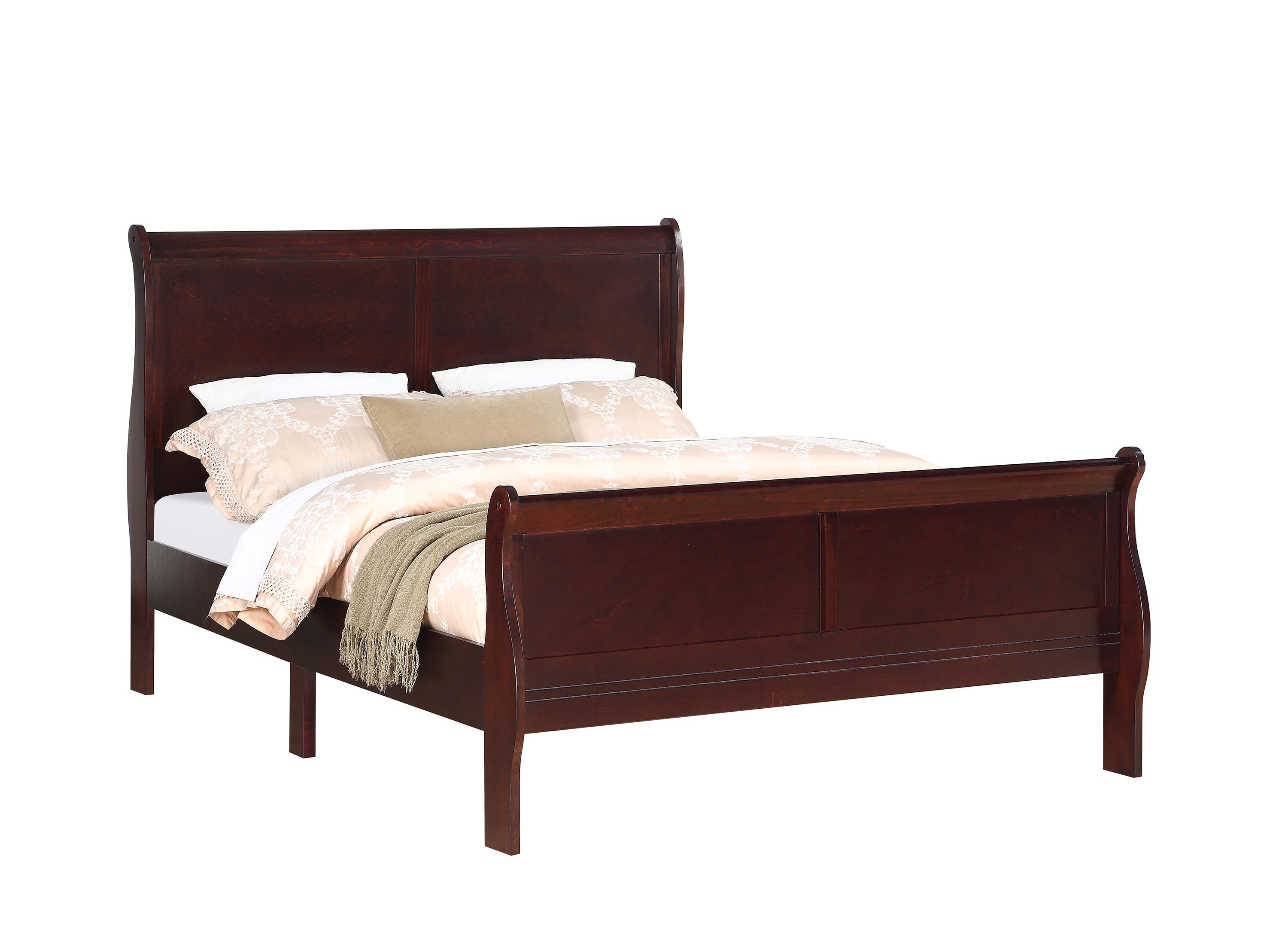 Louis Philip Cherry Queen Sleigh Bed - SET | B3850-Q-HBFB | B3850-Q-RAIL - Bien Home Furniture &amp; Electronics