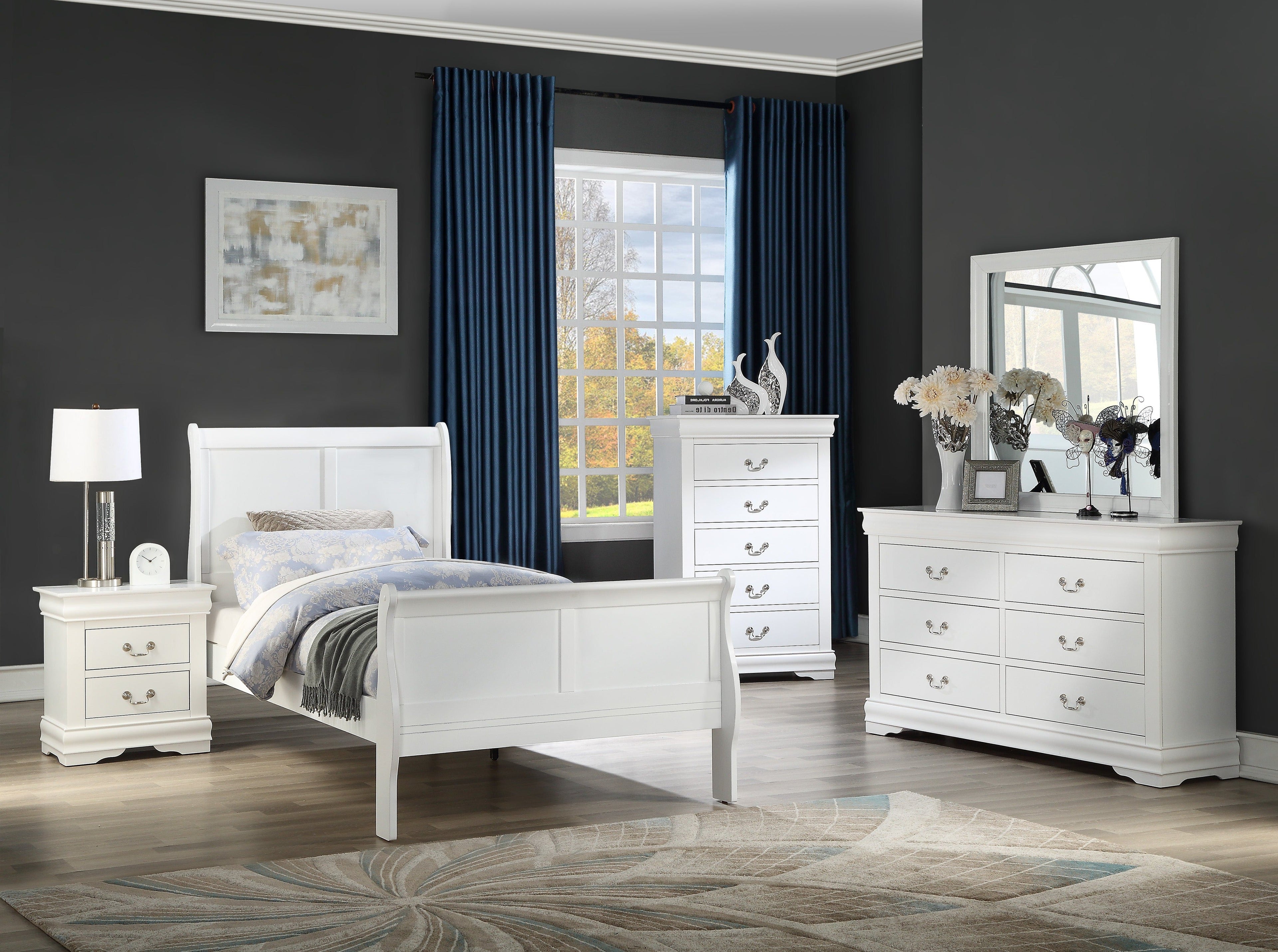 Louis Philip White Sleigh Youth Bedroom Set - SET | B3650-T-HBFB | B3650-T-RAIL | B3650-2 | B3650-4 - Bien Home Furniture &amp; Electronics