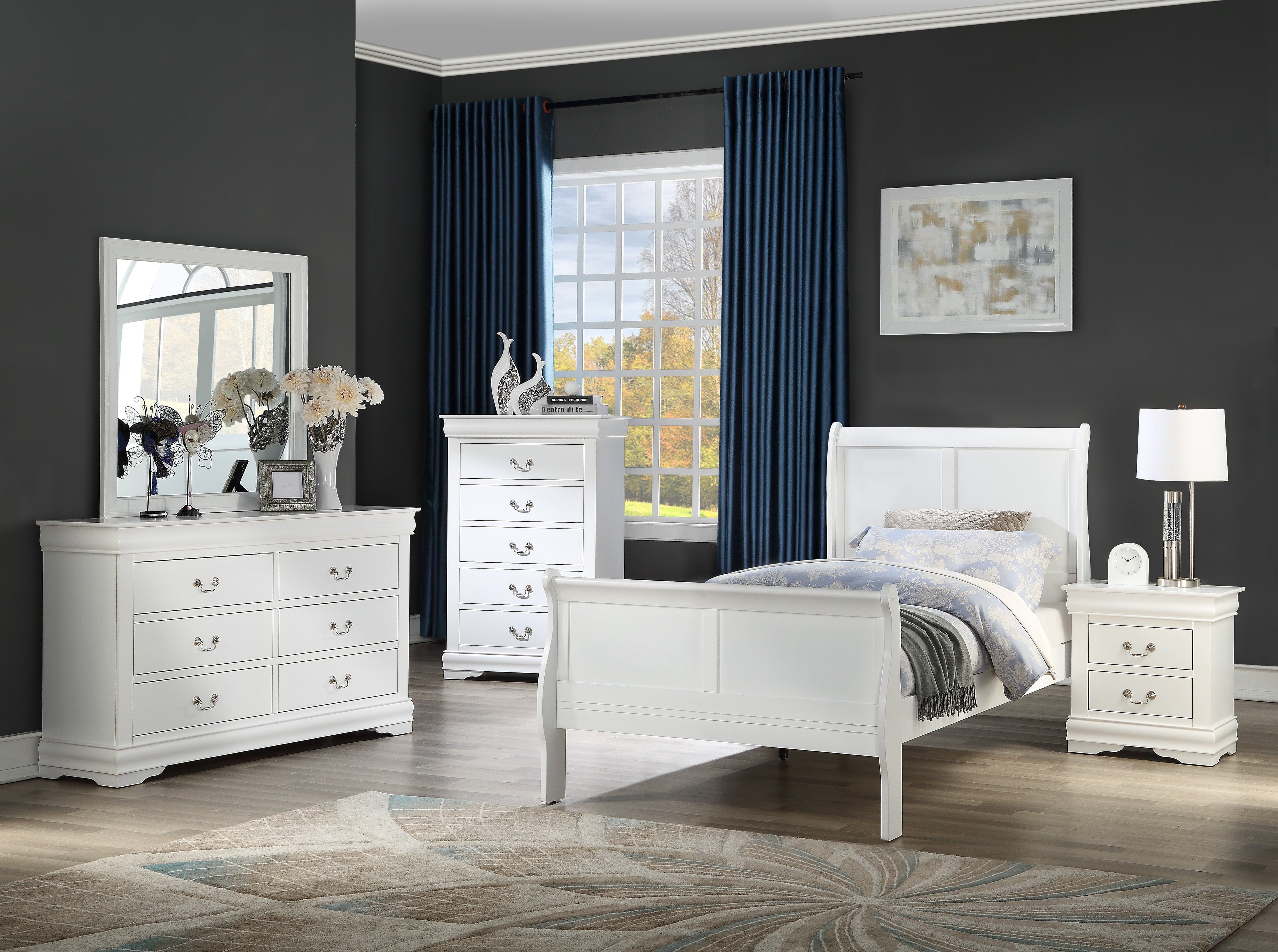Louis Philip White Twin Sleigh Bed - SET | B3650-T-HBFB | B3650-T-RAIL - Bien Home Furniture & Electronics