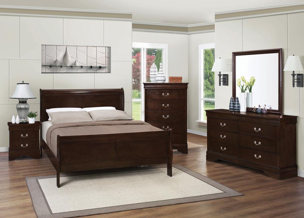 Louis Philippe Eastern King Panel Sleigh Bed Cappuccino - 202411KE - Bien Home Furniture & Electronics
