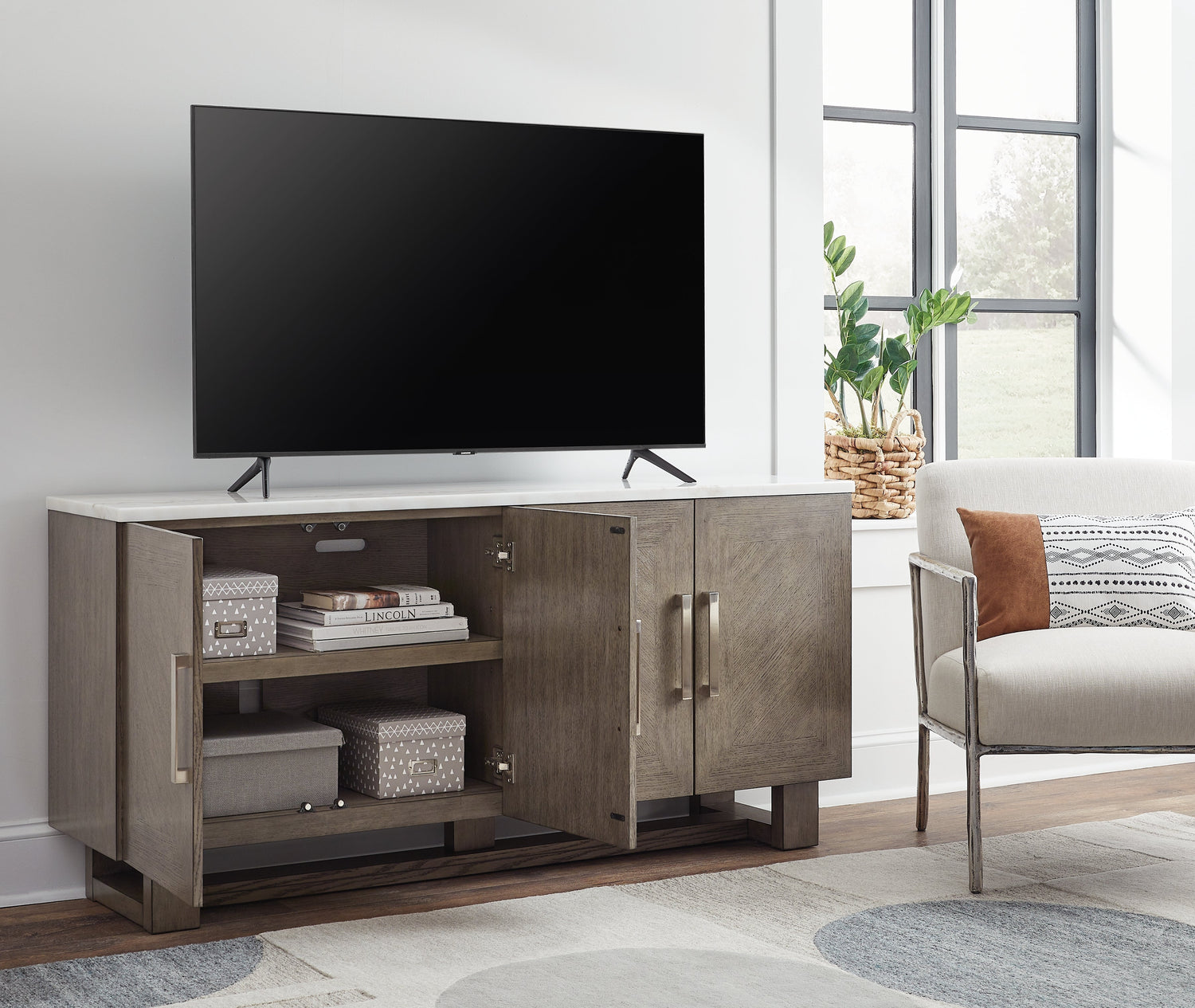 Loyaska Grayish Brown/White 68&quot; TV Stand - W854-68 - Bien Home Furniture &amp; Electronics