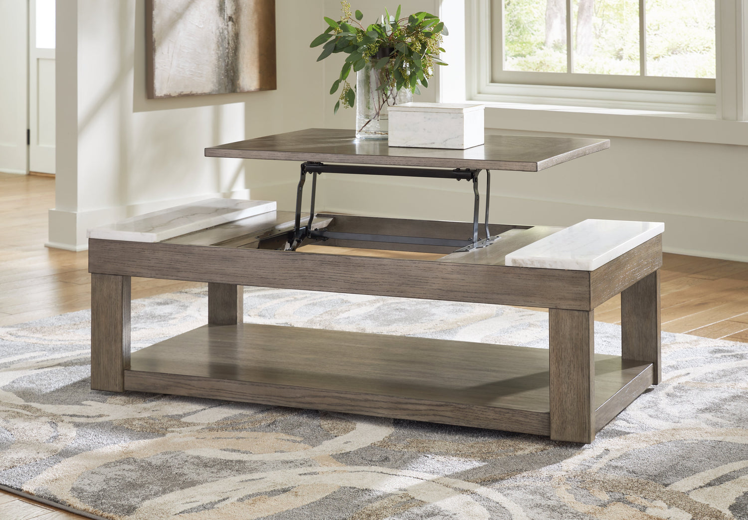 Loyaska Grayish Brown/White Lift-Top Coffee Table - T854-9 - Bien Home Furniture & Electronics