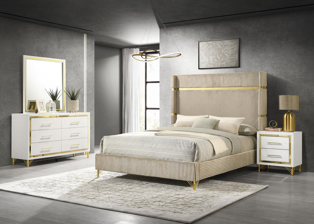 Lucia 4-piece Bedroom Set with Upholstered Eastern King Wingback Panel Bed Beige - 224731KE-S4 - Bien Home Furniture & Electronics
