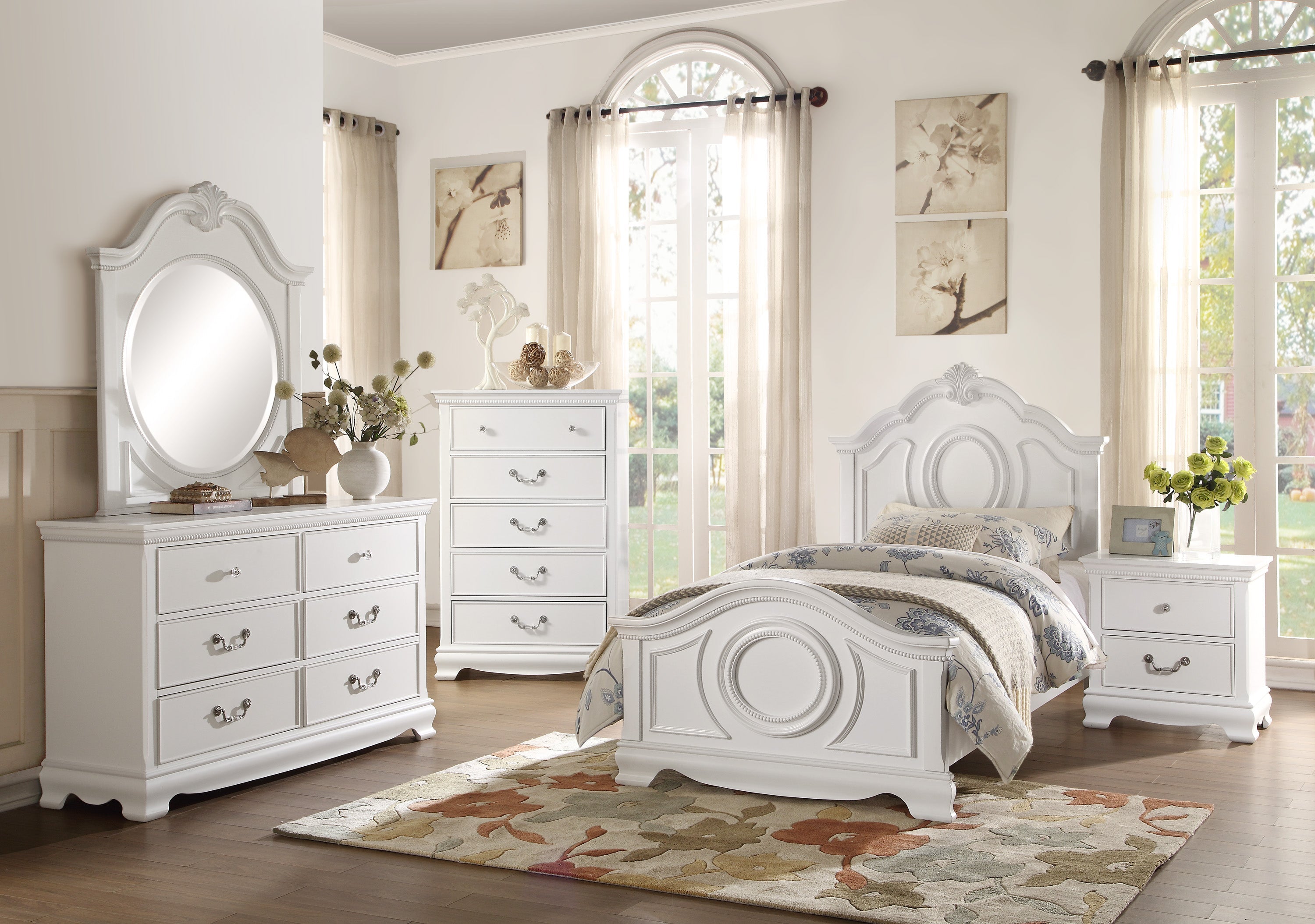 Lucida White Twin Panel Bed - SET | 2039TW-1 | 2039TW-2 | 2039TW-3 - Bien Home Furniture & Electronics