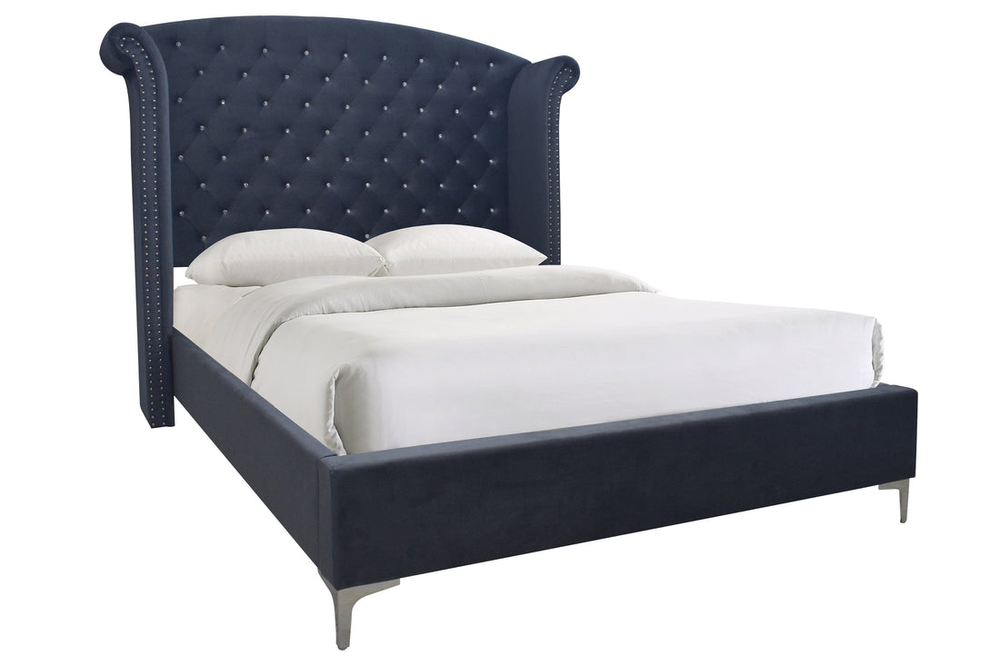 Lucinda Velvet Dark Gray King Upholstered Panel Bed - SET | B9260-K-HB | B9260-K-FBRL | B9260-KQ-WG - Bien Home Furniture &amp; Electronics