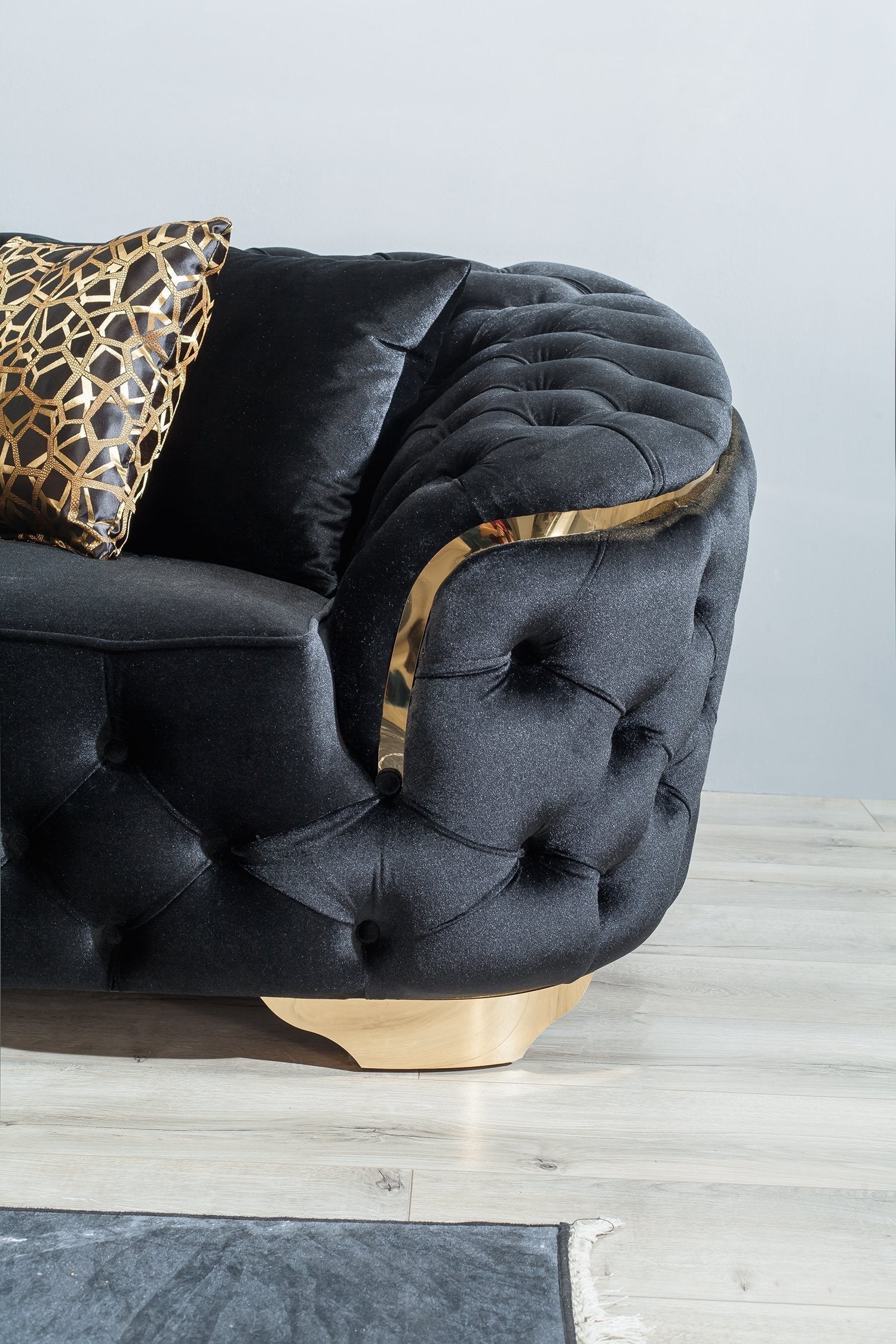 Lupino Black Velvet Living Room Set - LUPINOBLACK-SL - Bien Home Furniture & Electronics