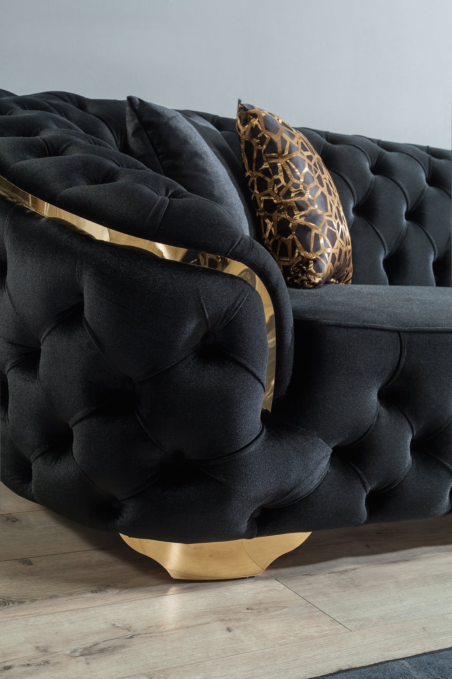 Lupino Black Velvet Living Room Set - LUPINOBLACK-SL - Bien Home Furniture & Electronics
