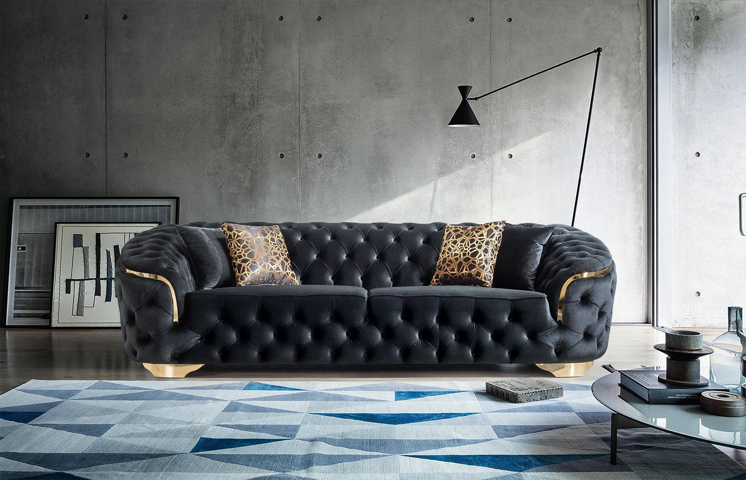 Lupino Black Velvet Living Room Set - LUPINOBLACK-SL - Bien Home Furniture & Electronics