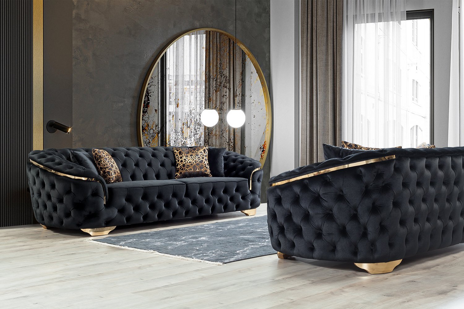 Lupino Black Velvet Living Room Set - LUPINOBLACK-SL - Bien Home Furniture & Electronics