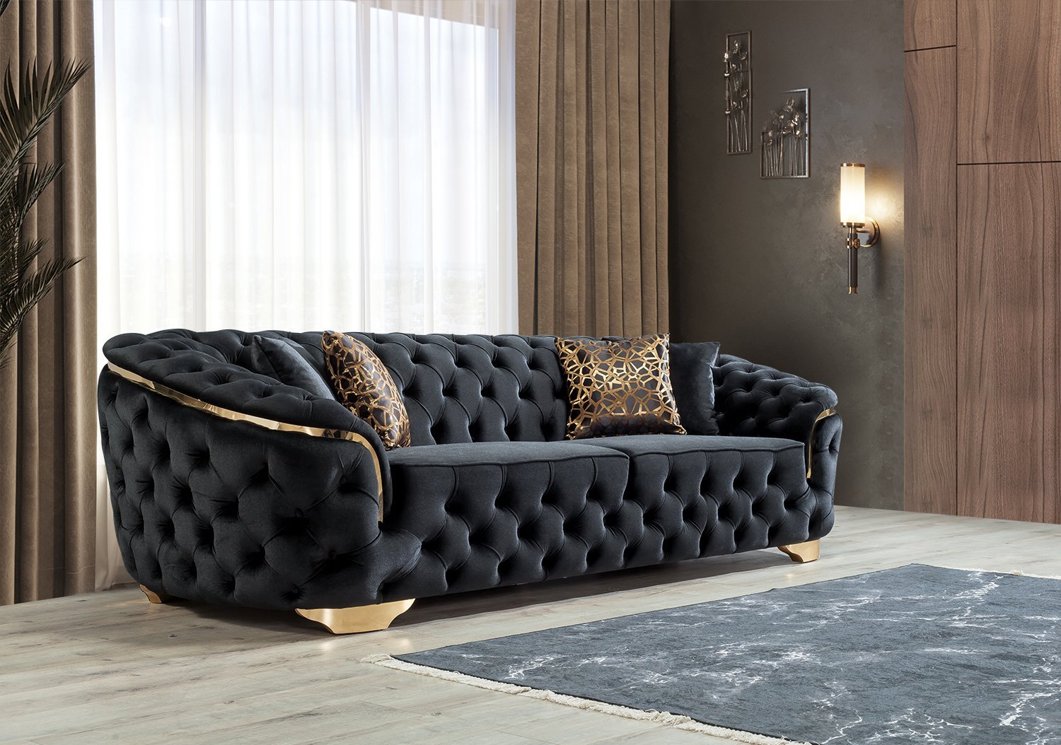 Lupino Black Velvet Living Room Set - LUPINOBLACK-SL - Bien Home Furniture & Electronics