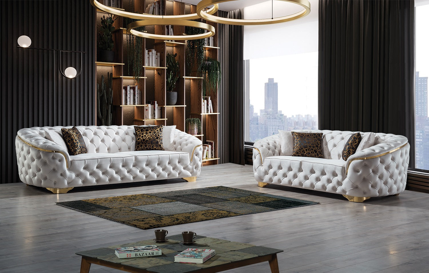 Lupino Ivory Velvet Living Room Set - LUPINOIVORY-SL - Bien Home Furniture & Electronics
