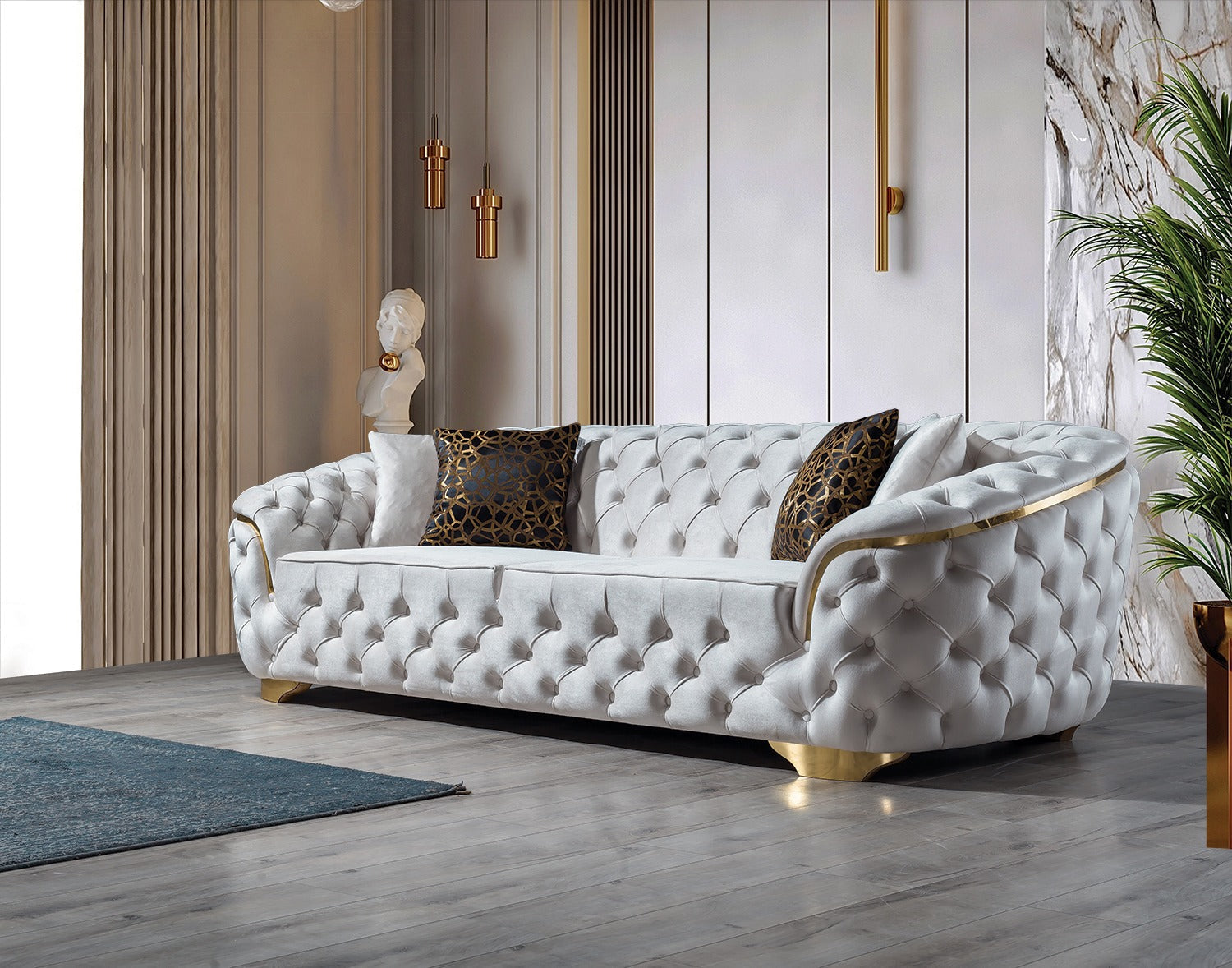 Lupino Ivory Velvet Living Room Set - LUPINOIVORY-SL - Bien Home Furniture & Electronics