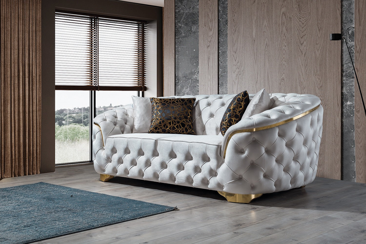Lupino Ivory Velvet Living Room Set - LUPINOIVORY-SL - Bien Home Furniture & Electronics
