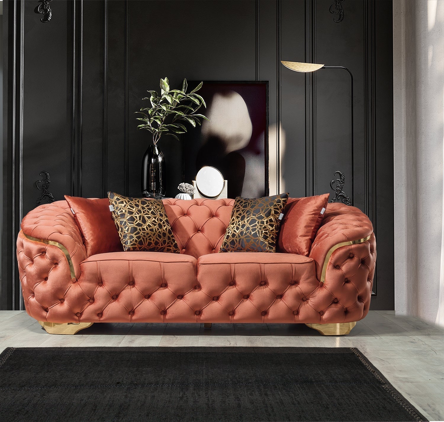 Lupino Orange Velvet Living Room Set - LUPINOORANGE-SL - Bien Home Furniture &amp; Electronics