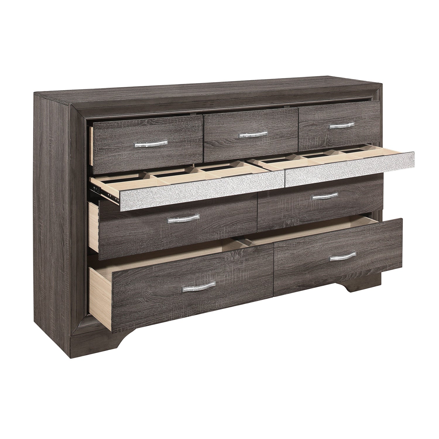 Luster Gray Upholstered Storage Platform Bedroom Set - SET | 1505K-1 | 1505K-3EK | 1505-DW | 1505-5 | 1505-6 | 1505-4 | 1505-9 - Bien Home Furniture & Electronics