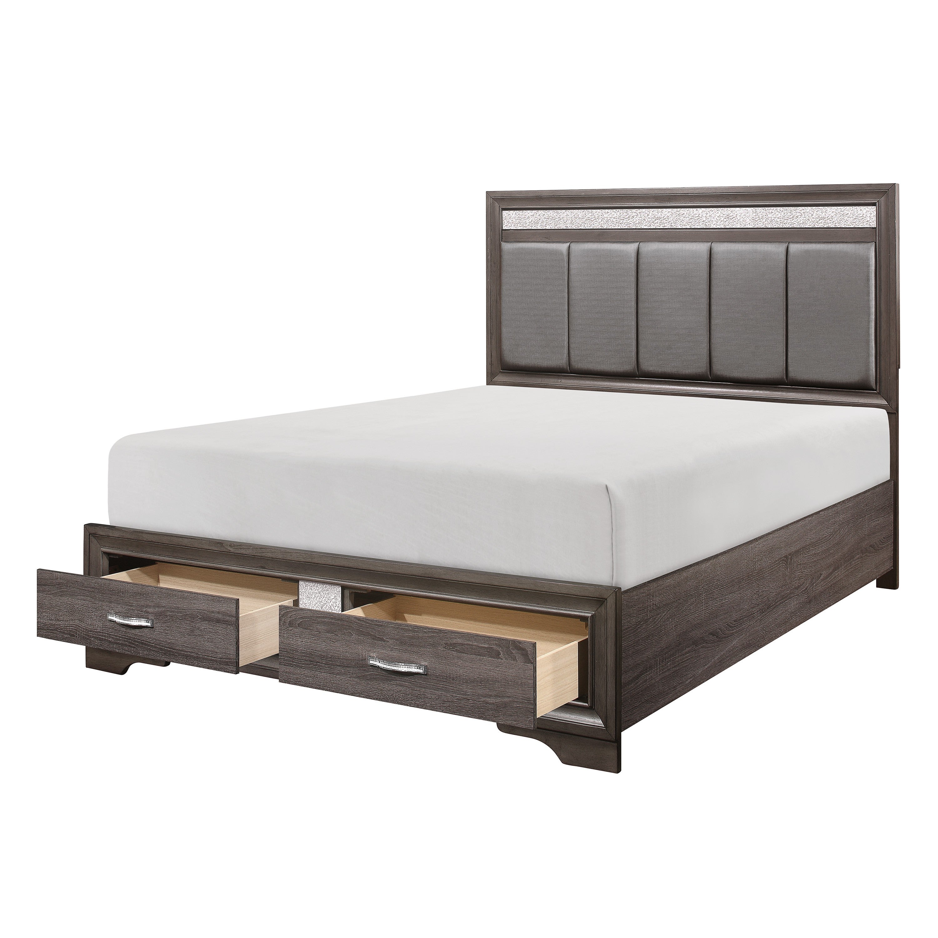 Luster Gray Upholstered Storage Platform Bedroom Set - SET | 1505K-1 | 1505K-3EK | 1505-DW | 1505-5 | 1505-6 | 1505-4 | 1505-9 - Bien Home Furniture &amp; Electronics