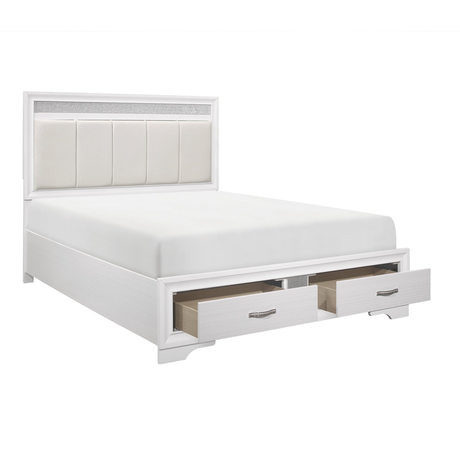 Luster White King Upholstered Storage Platform Bed - SET | 1505WK-1 | 1505WK-3EK | 1505W-DW - Bien Home Furniture & Electronics