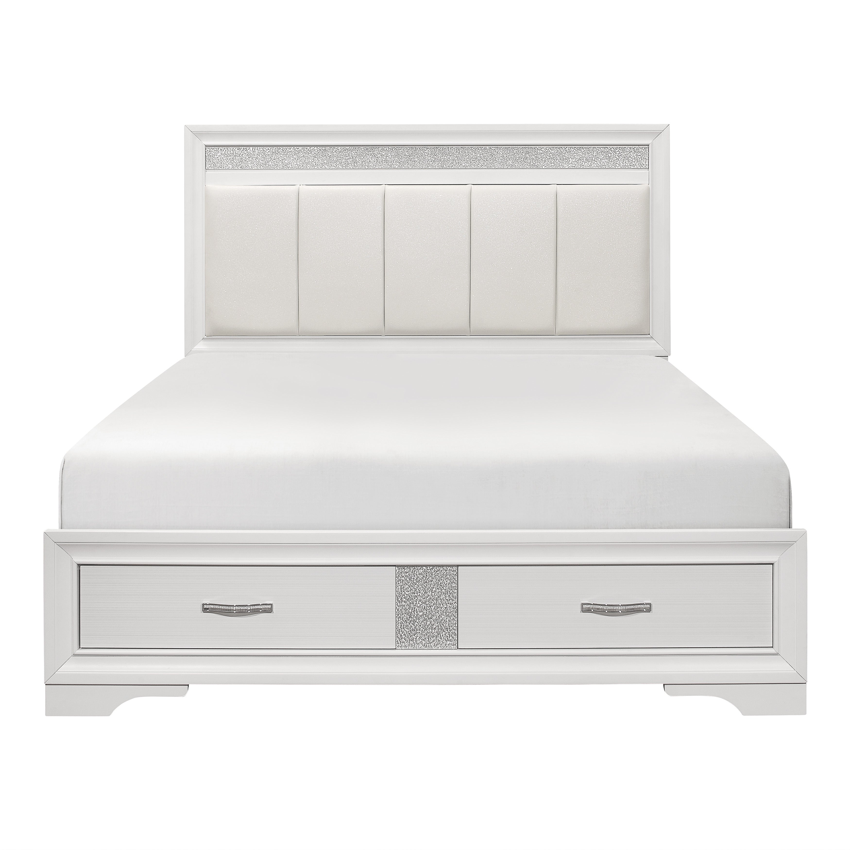 Luster White Queen Upholstered Storage Platform Bed - SET | 1505W-1 | 1505W-3 | 1505W-DW - Bien Home Furniture & Electronics
