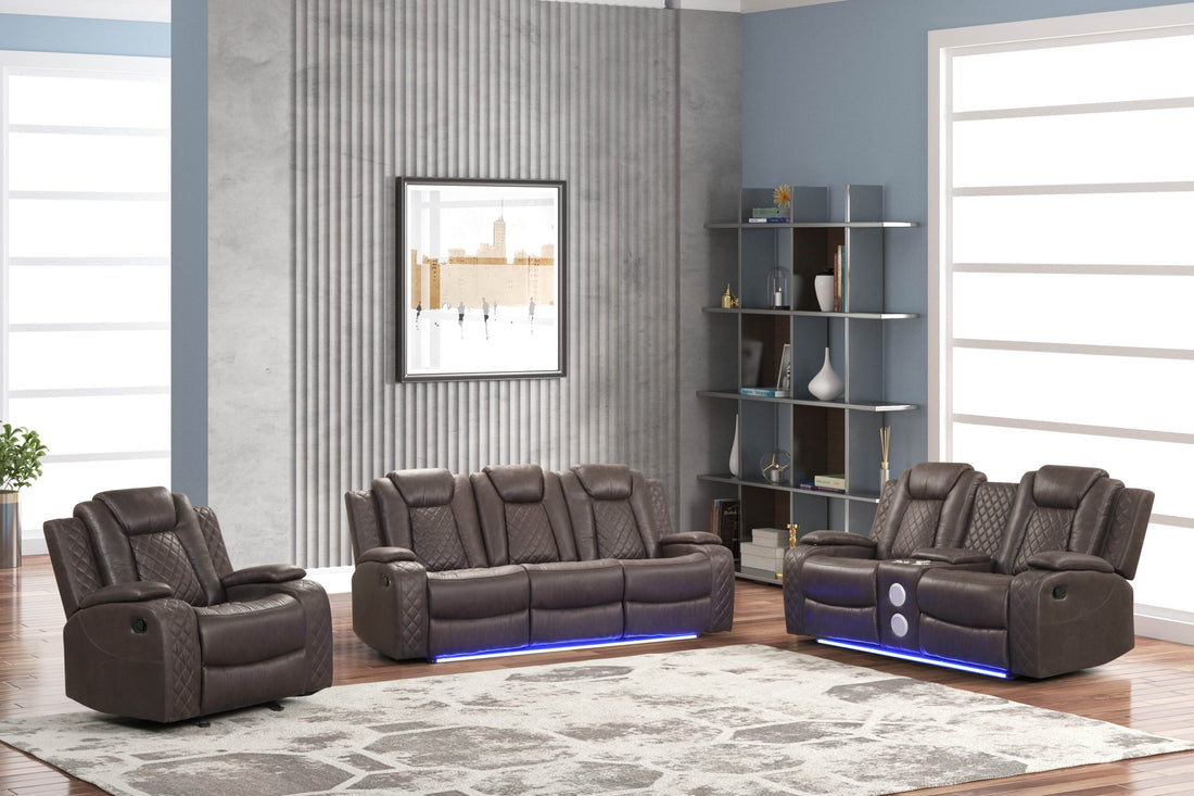 Luz Chocolate 3-Piece Reclining Living Room Set - Luz Chocolate - Bien Home Furniture &amp; Electronics